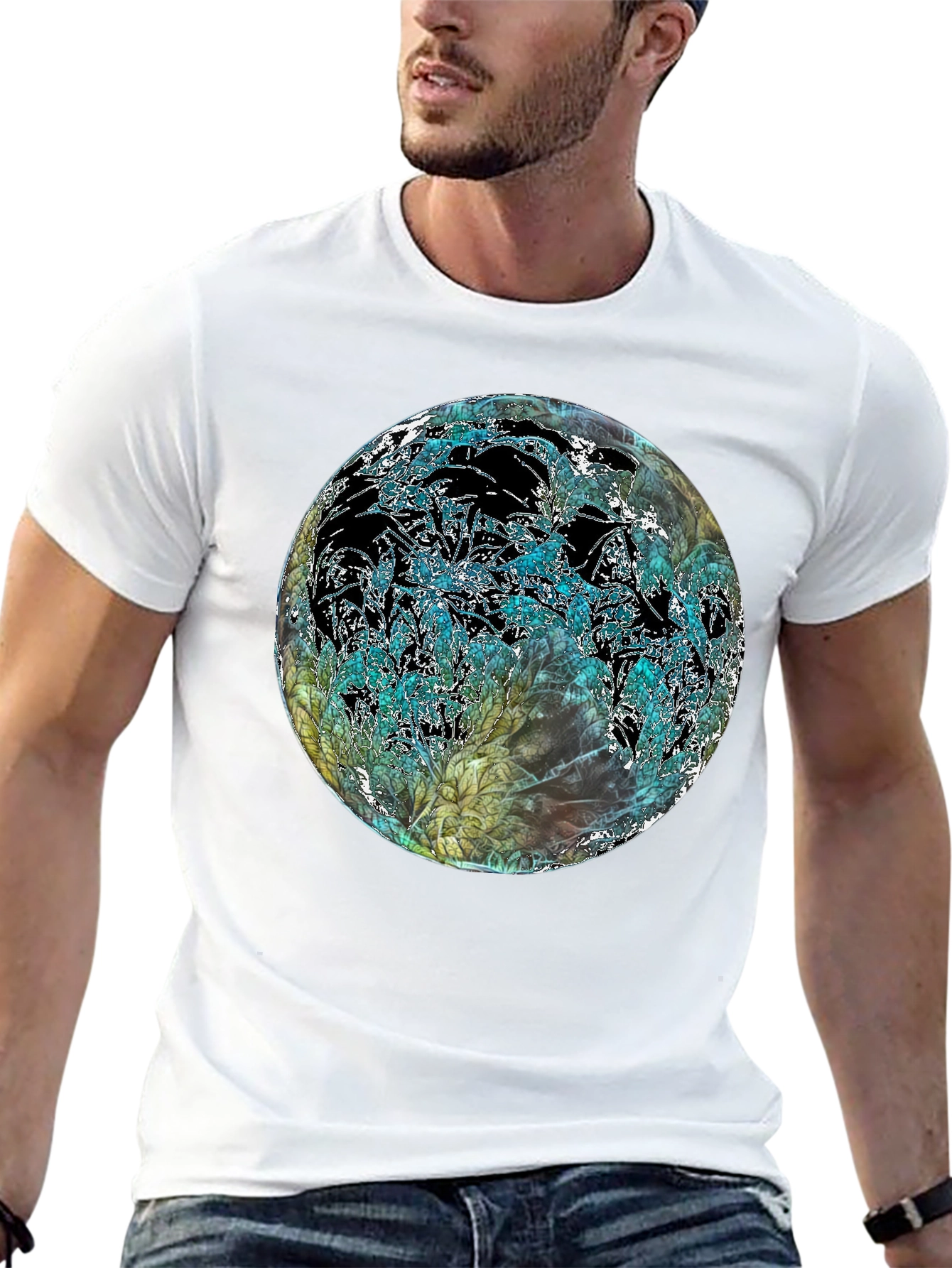 Black Abstract Floral Globe Black T-Shirt view 13