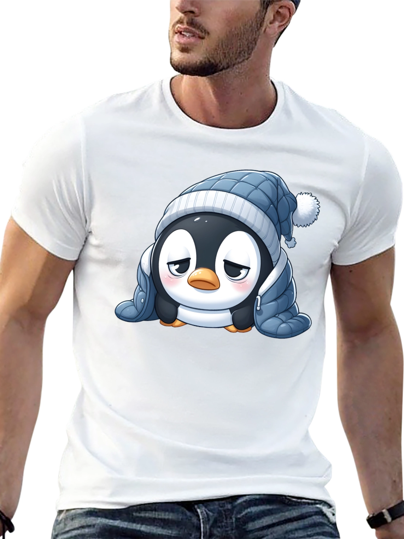 Black Cute Penguin Winter T-Shirt view 13