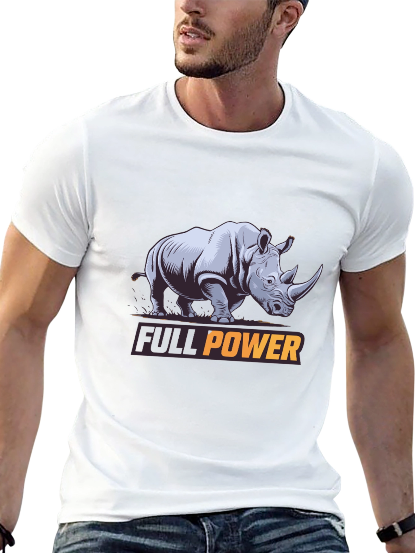 Black Full Power Rhino Graphic Tee - Black Cotton T-Shirt view 13