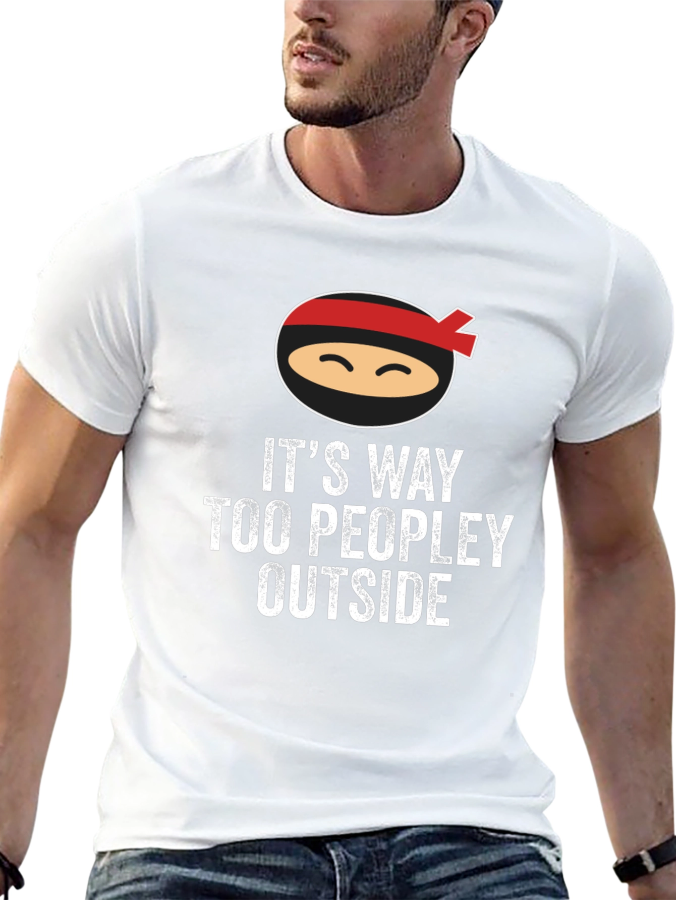 Black Ninja 'Too Peopley Outside' Graphic Tee - Comfy Cotton Blend view 13