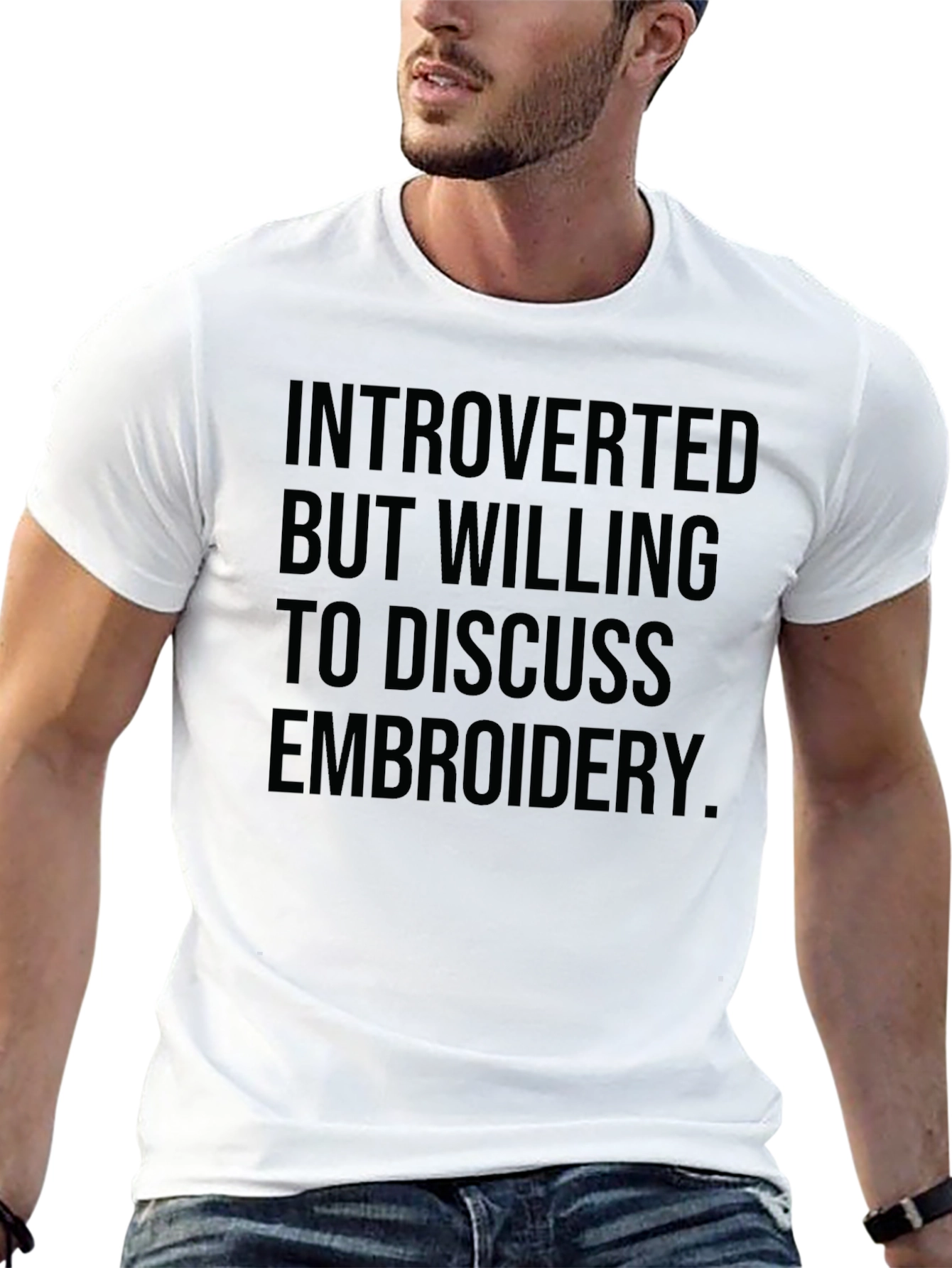 Black Introverted Embroidery Enthusiast T-Shirt view 13