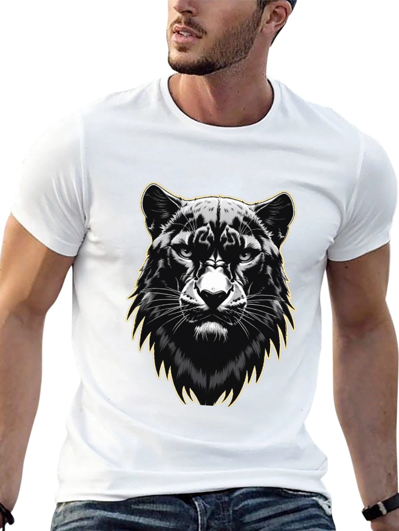Black Black Panther Graphic Print Men's T-Shirt view 13
