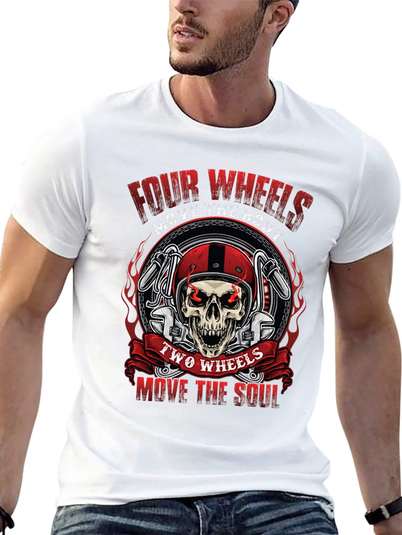 Black Motorcycle Skull Graphic Tee - Four Wheels, Two Wheels view 13