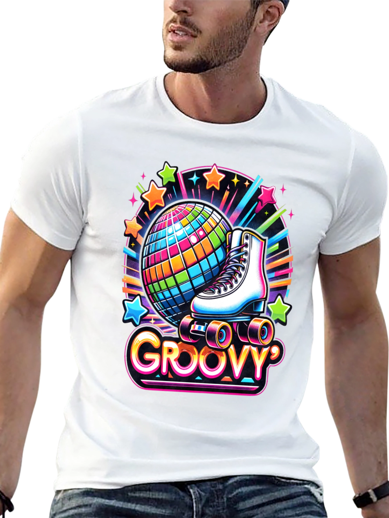 Black Groovy Roller Skate Disco Ball T-Shirt view 13