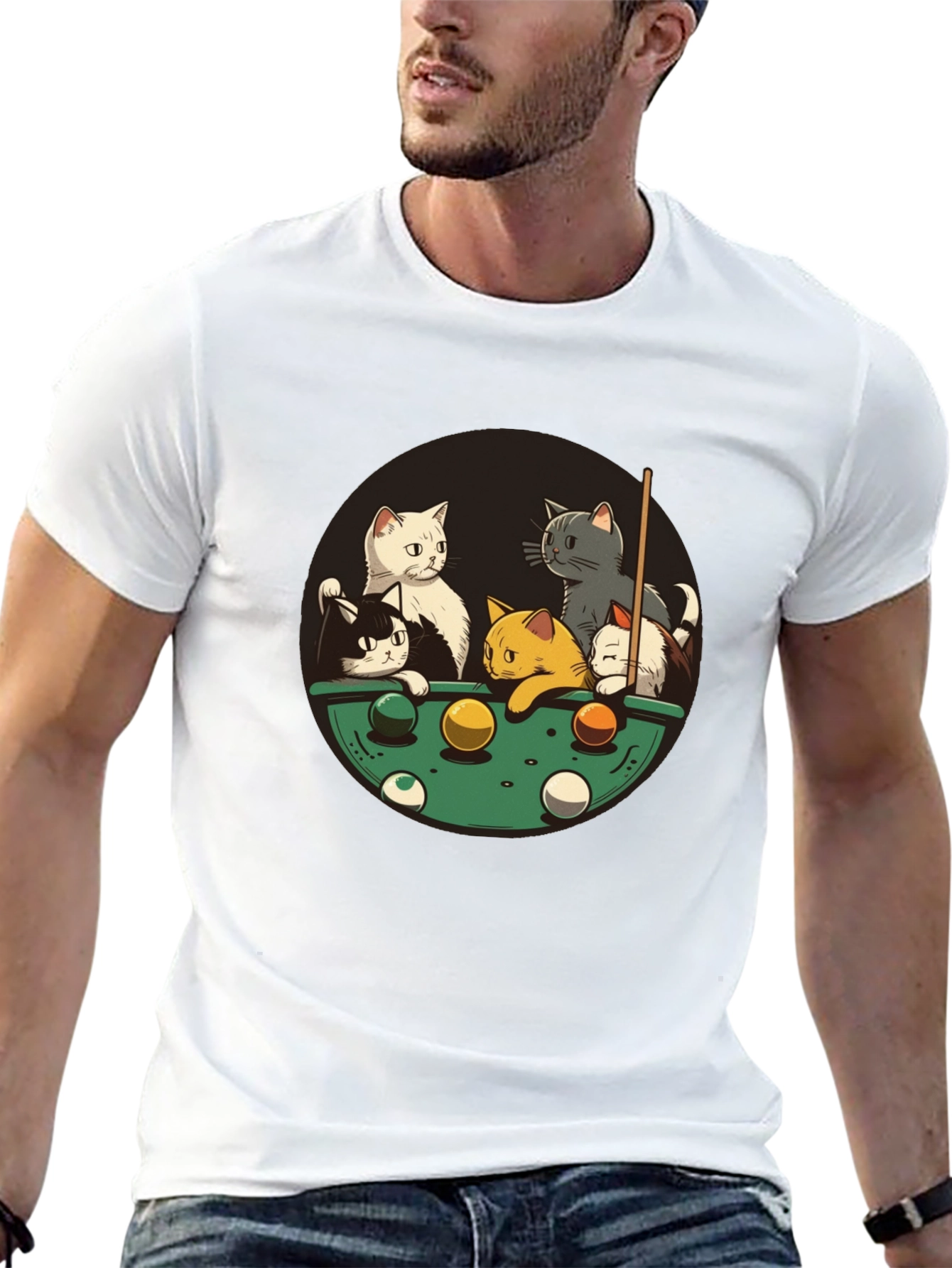 Black Cats Playing Pool Black T-Shirt view 13
