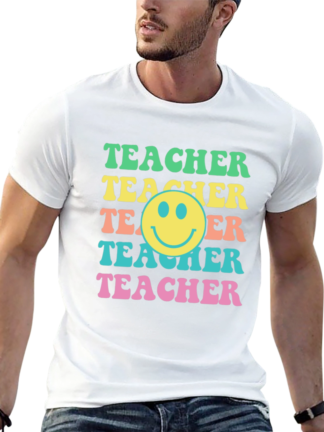 Black Retro Teacher Smiley Face Graphic Tee view 13
