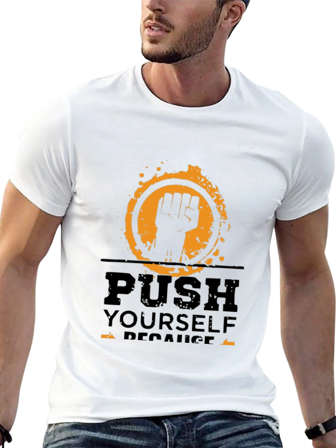 Black Motivational Push Yourself Black T-Shirt view 13