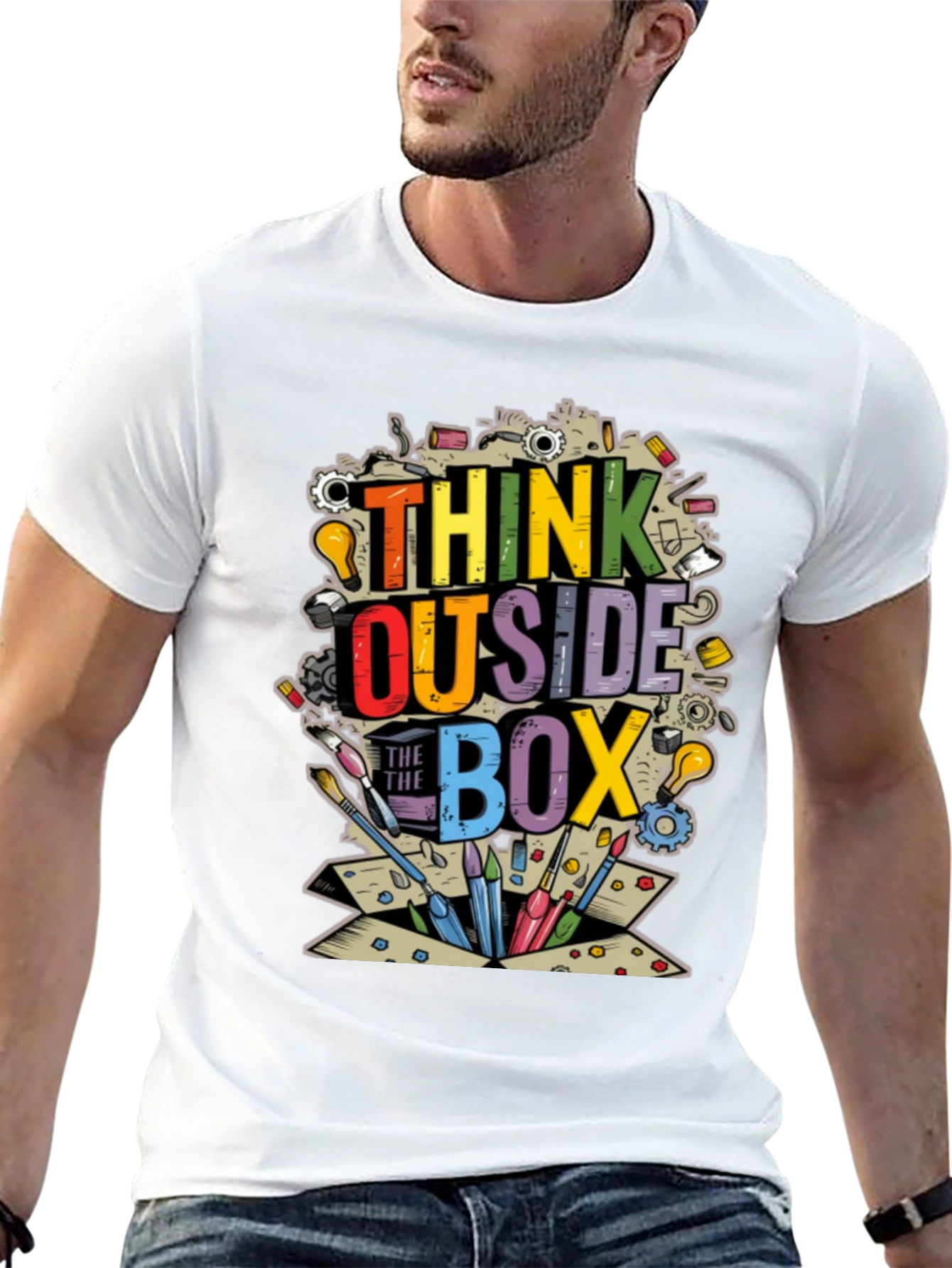 Black Think Outside the Box Graphic T-Shirt view 13
