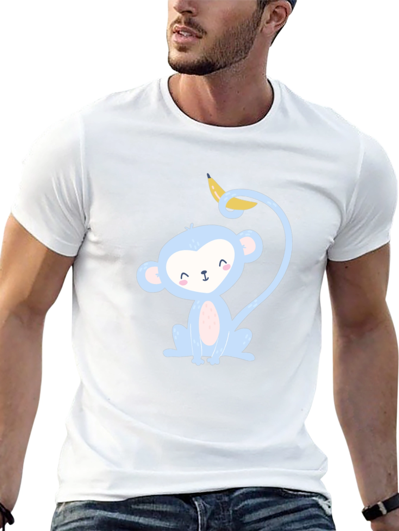 Black Cute Monkey Banana T-Shirt -  Playful Cartoon Graphic Tee view 13