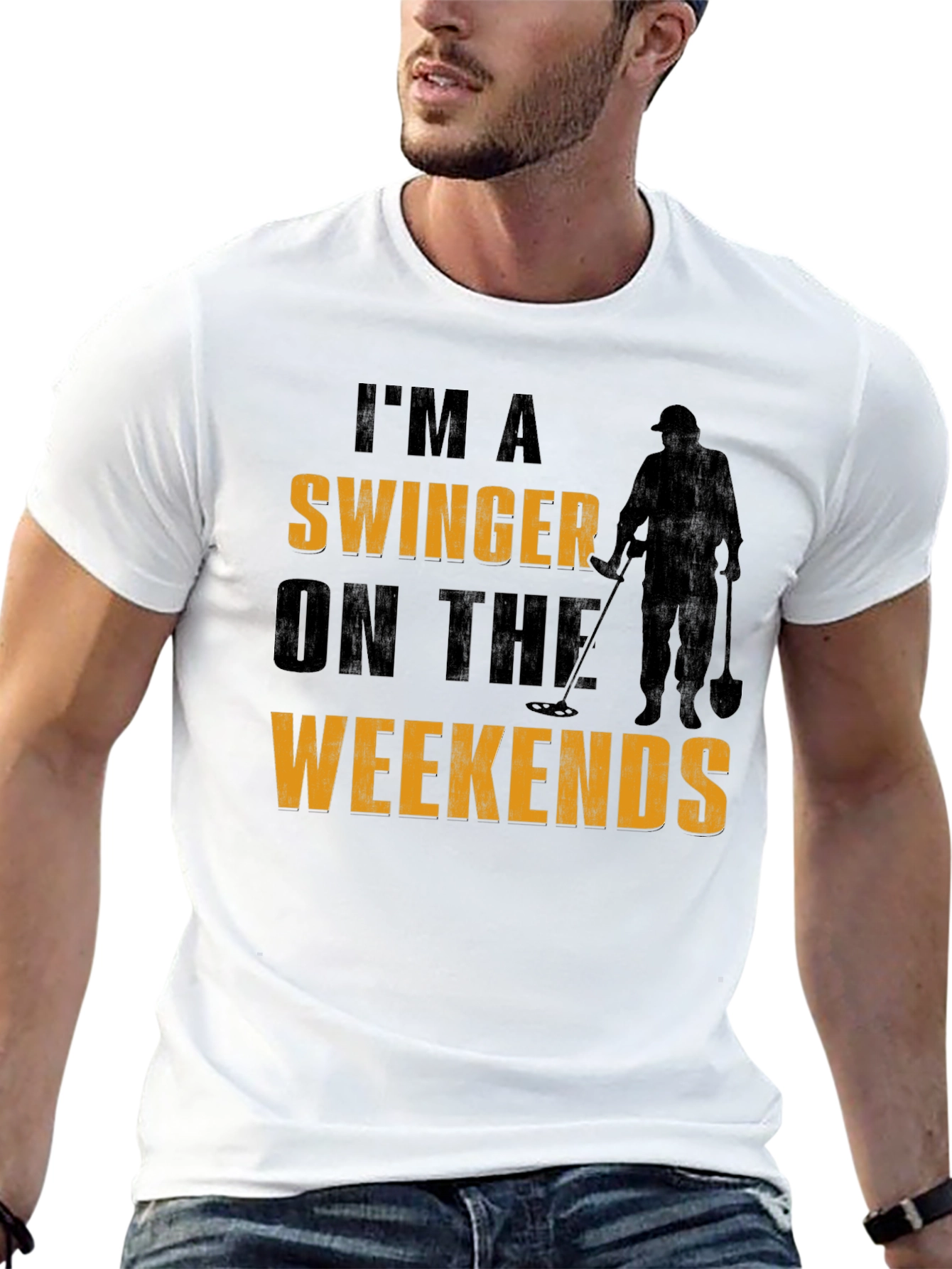 Black Funny Metal Detecting T-Shirt: I'm A Swinger On The Weekends view 13