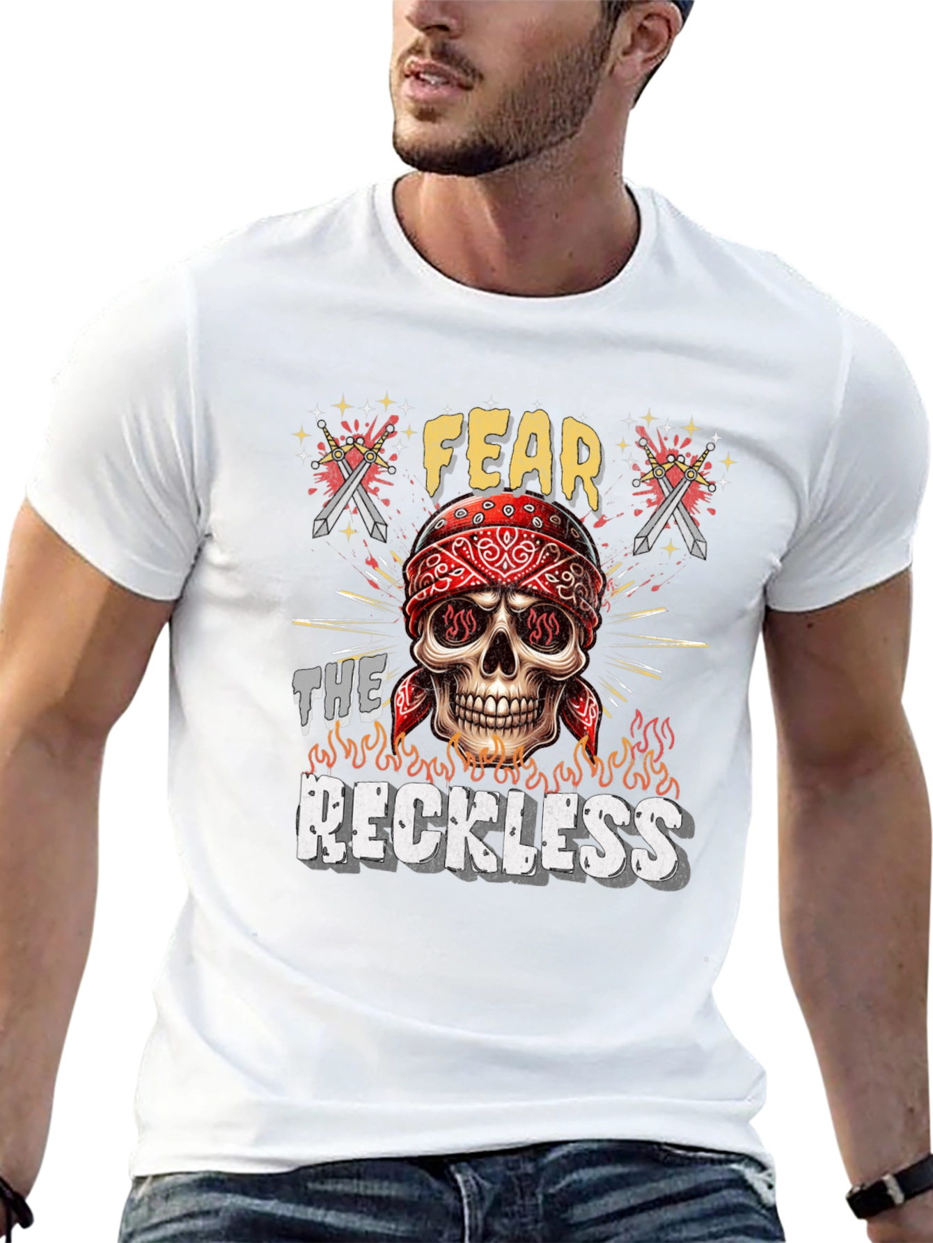 Black Fear the Reckless Skull Graphic Tee - Black Cotton T-Shirt view 13