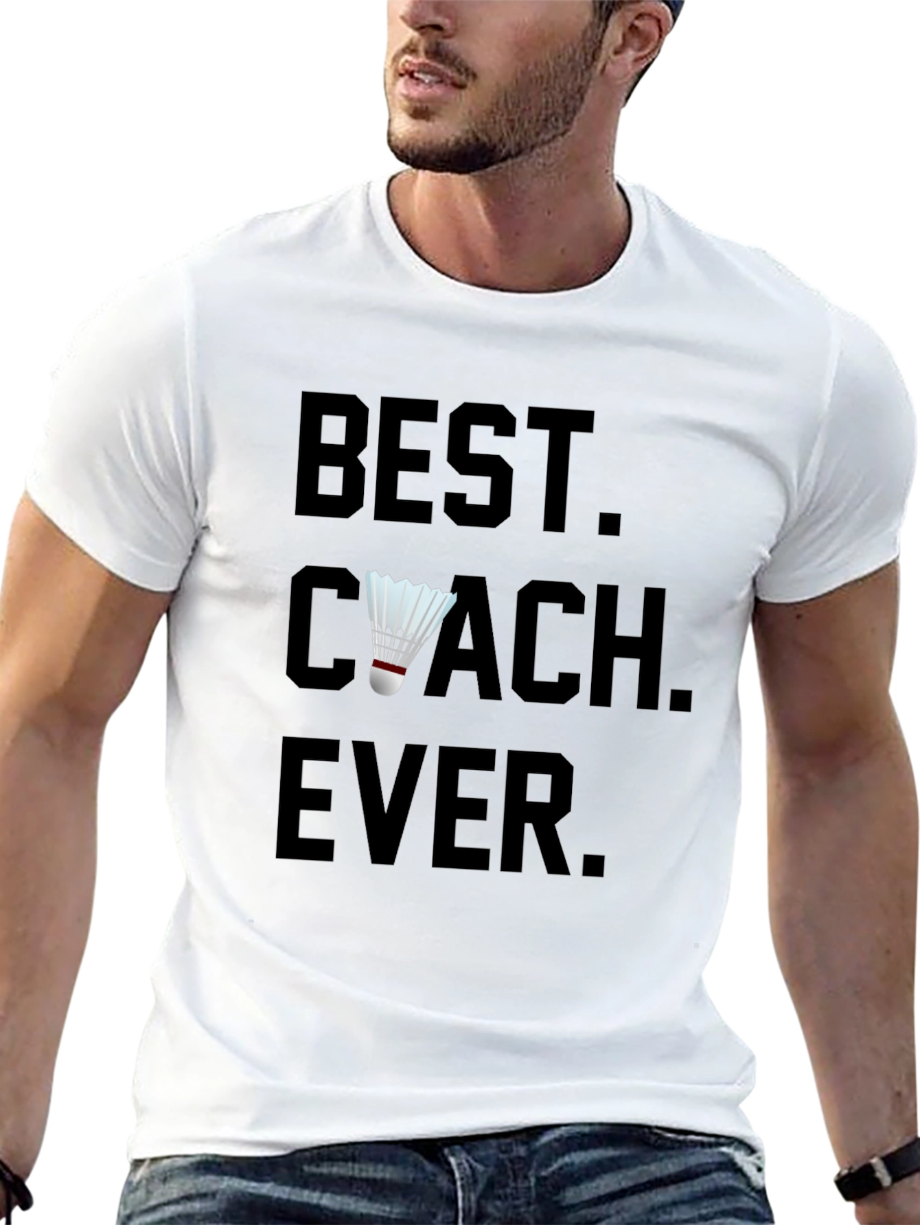 Black Best Coach Ever Shuttlecock T-Shirt view 13