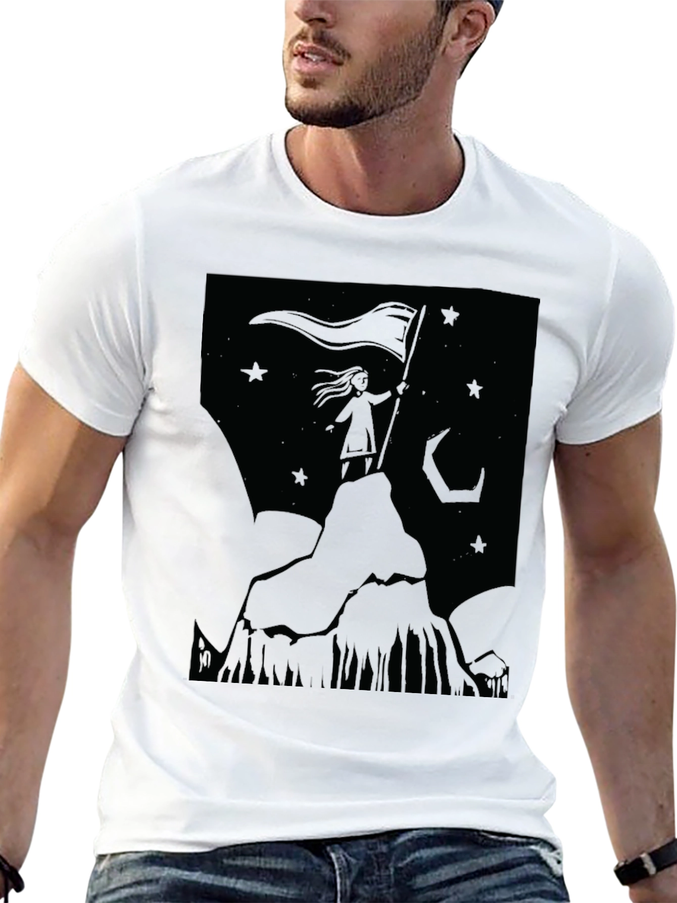 Black Mountain Top Girl Graphic T-Shirt - Black view 13