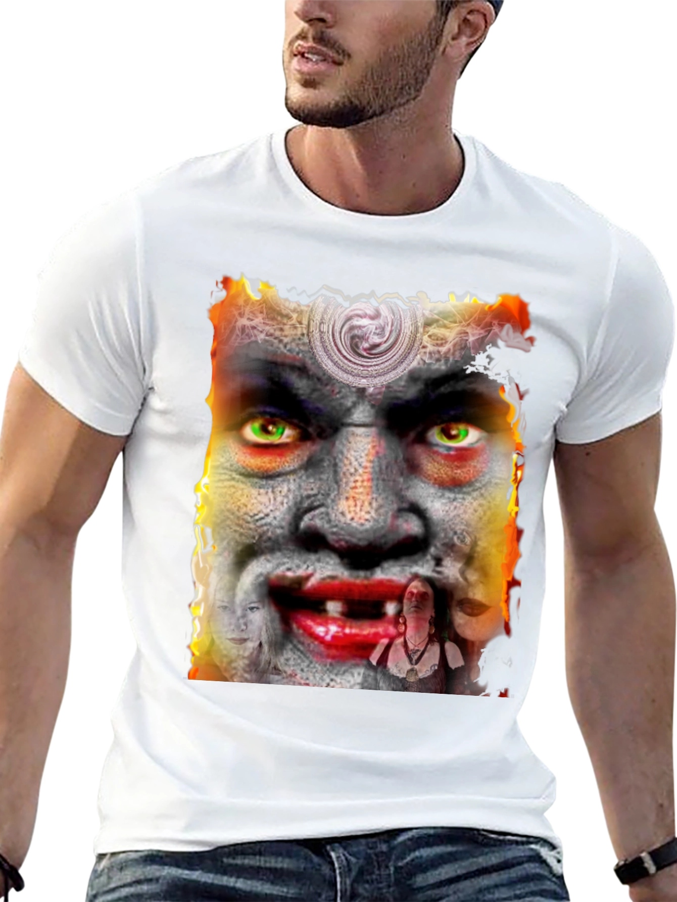 Black Unique Graphic Tee - Horror Face Design view 13