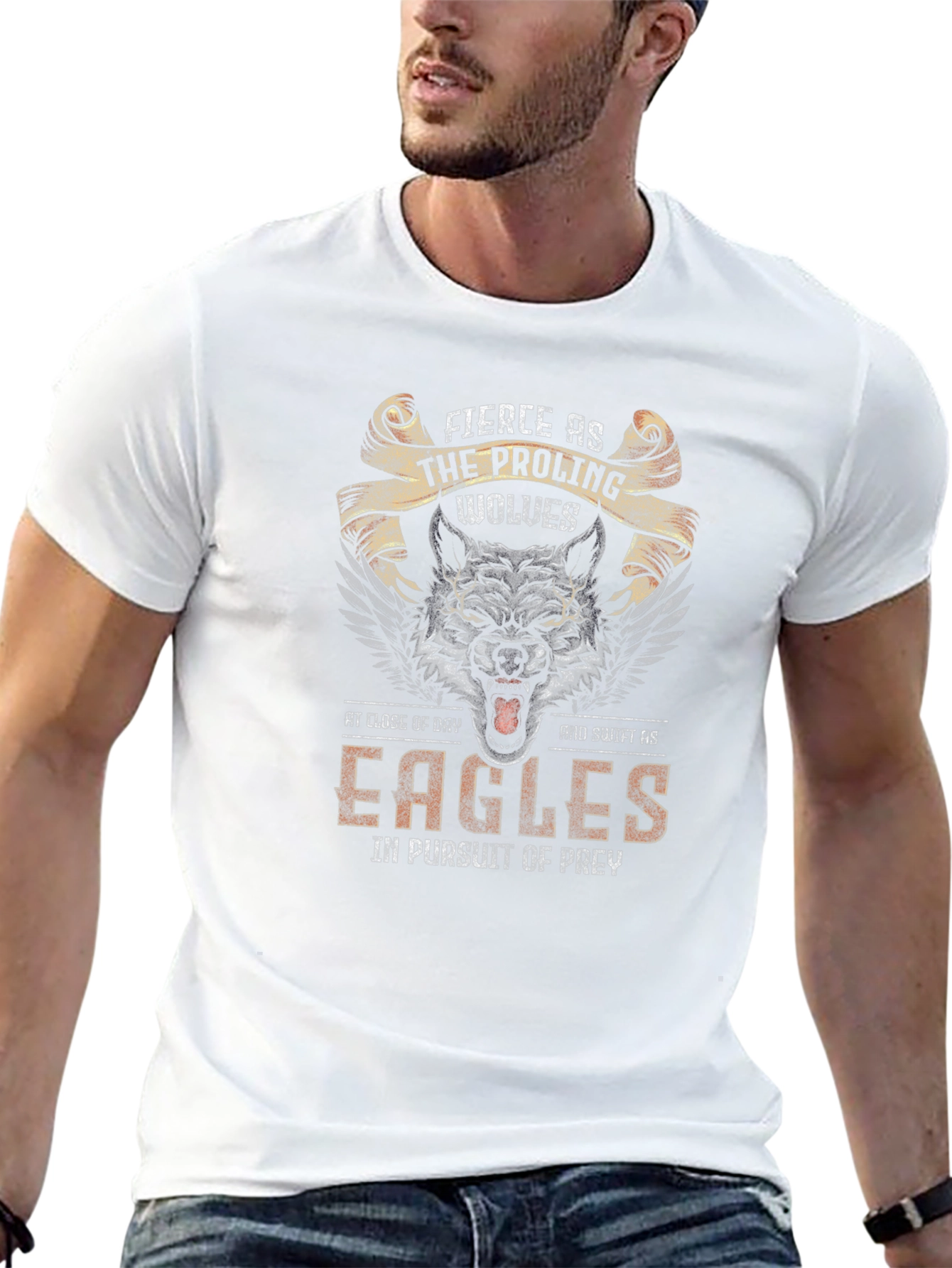 Black Fierce Wolves & Eagles Graphic T-Shirt view 13