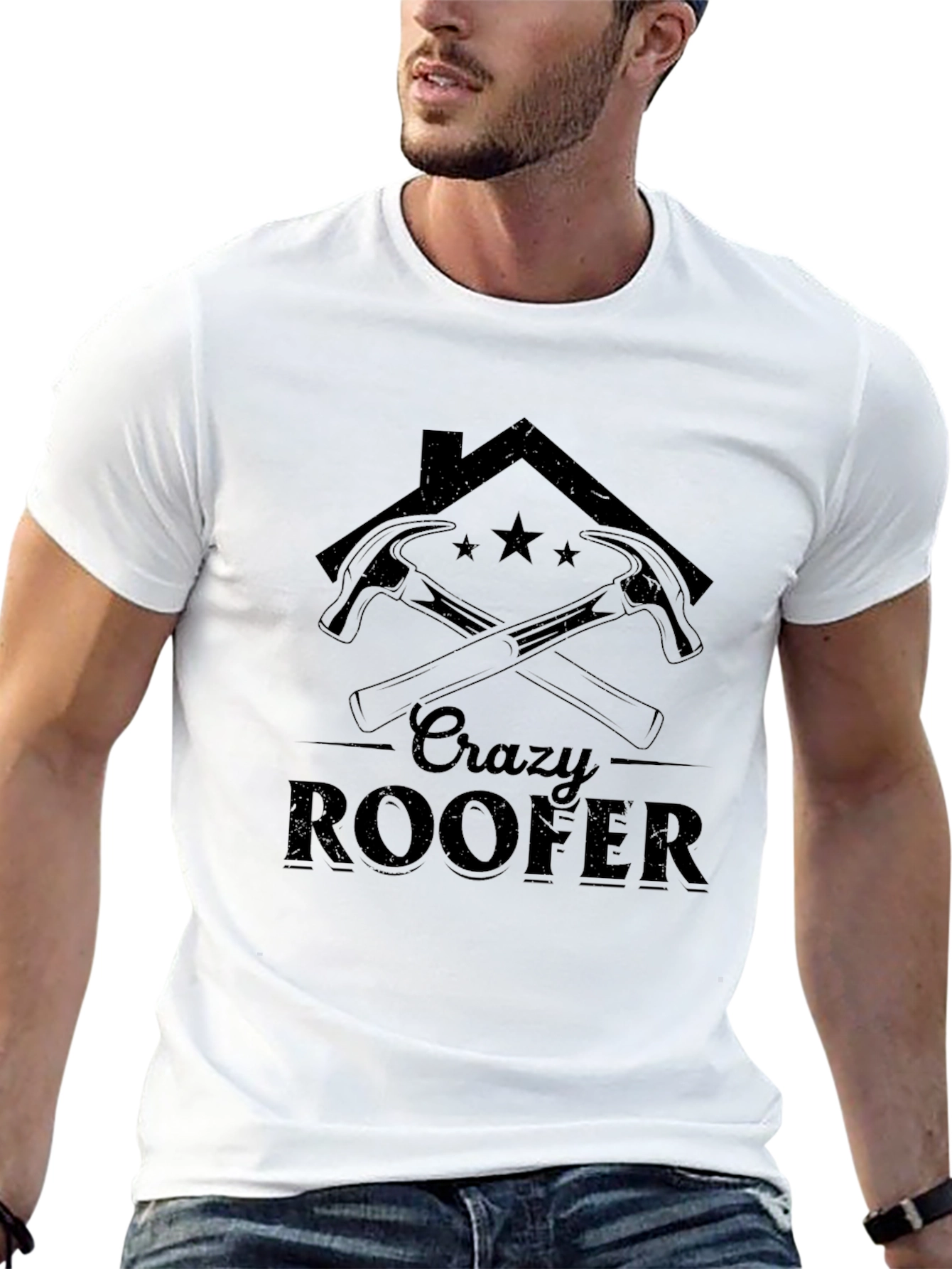 Black Crazy Roofer T-Shirt - Black Crew Neck Tee view 13