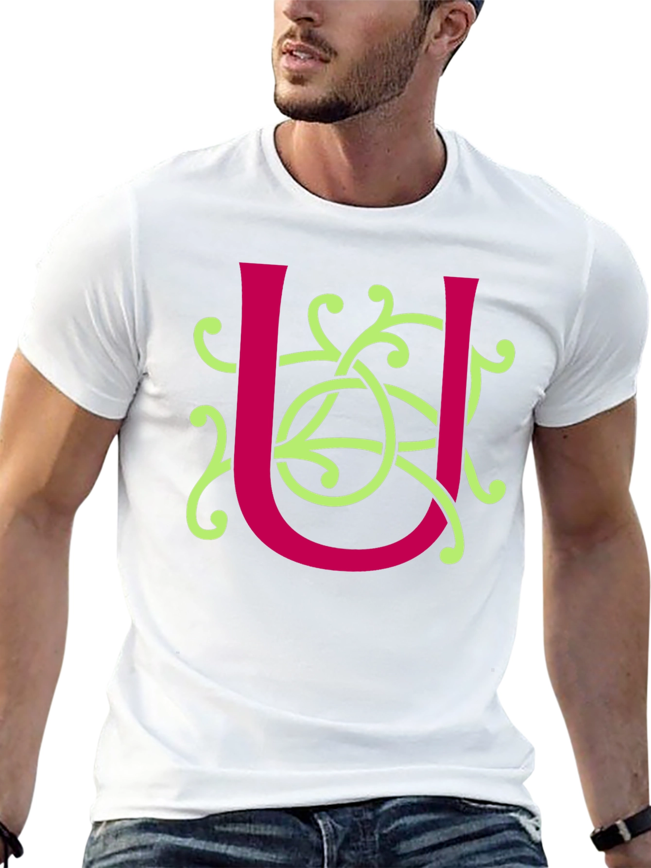 Black Celtic Knot U Letter Graphic T-Shirt view 13