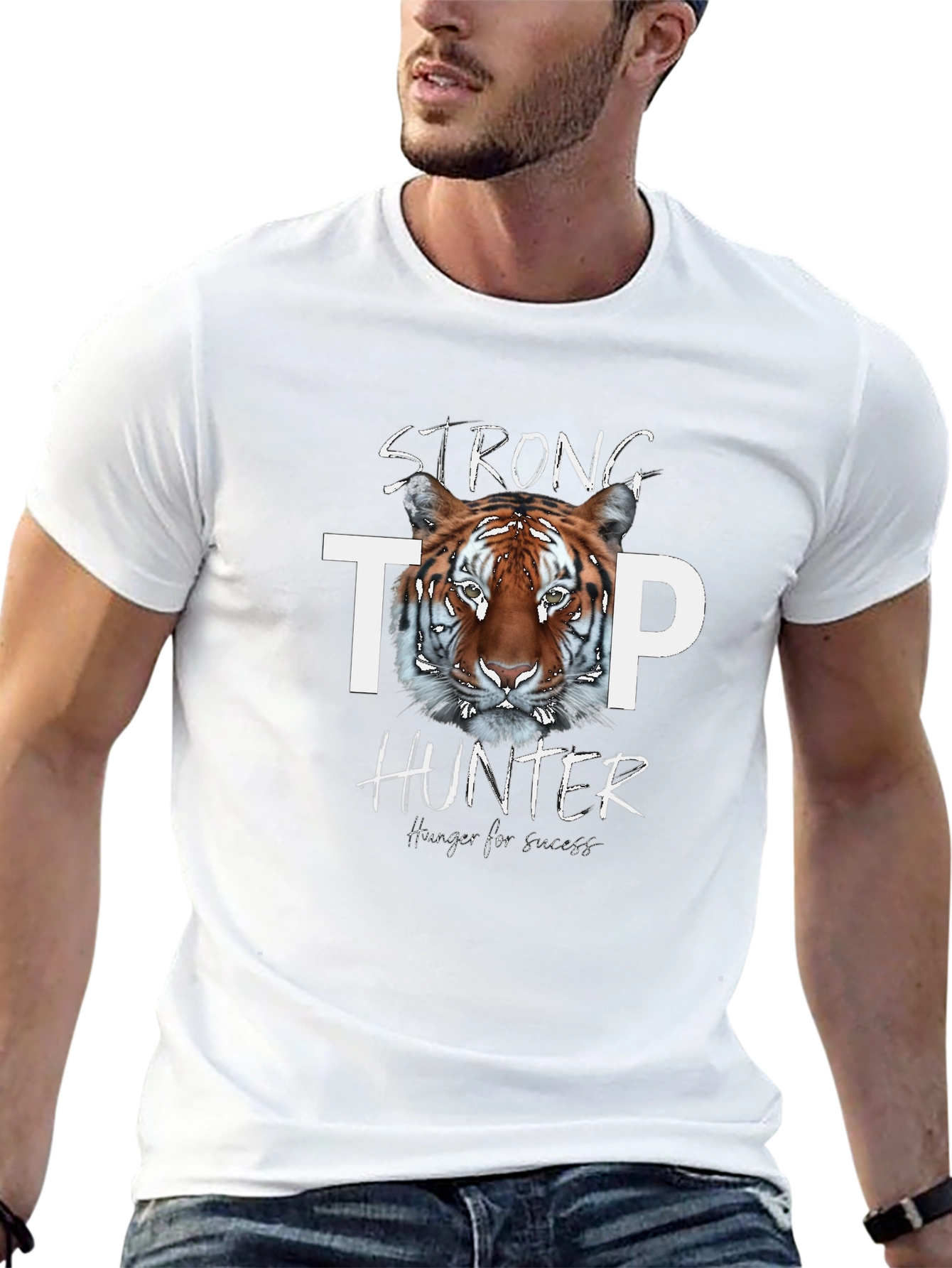 Black Strong Tiger Hunter Graphic Print Tee view 13