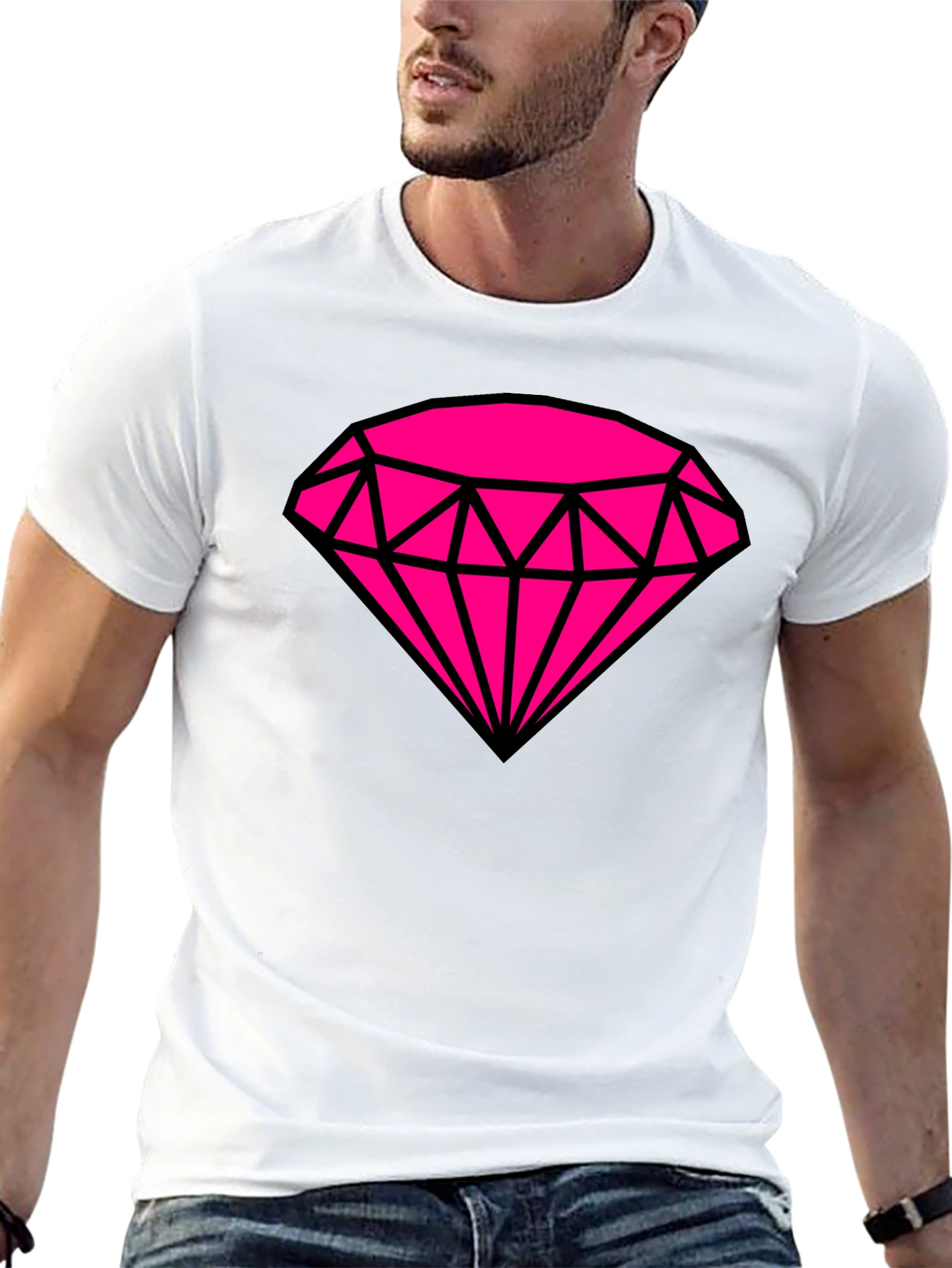 Black Bold Graphic Tee: Hot Pink Diamond Design view 13