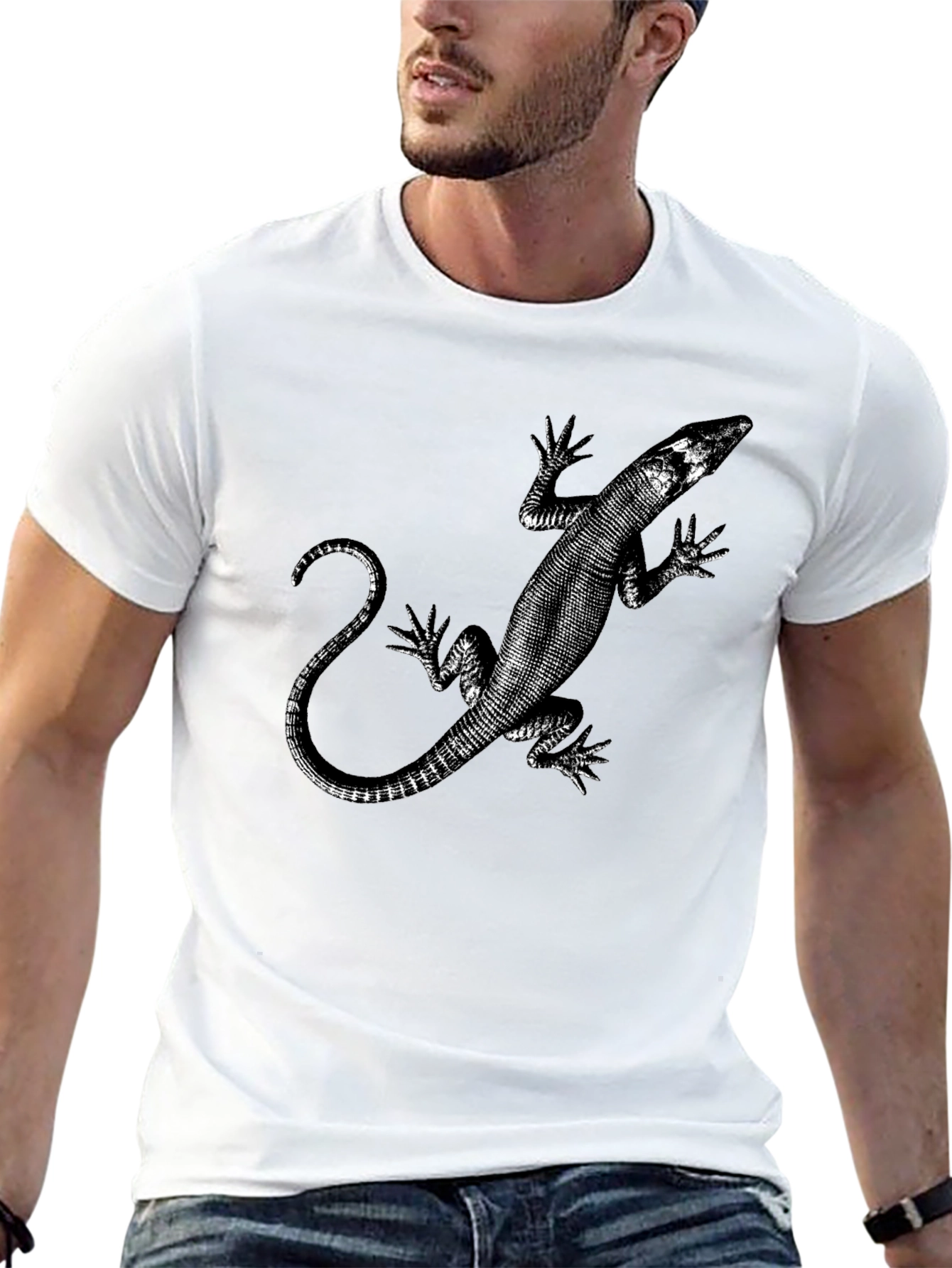 Black Lizard Print Graphic Tee view 13