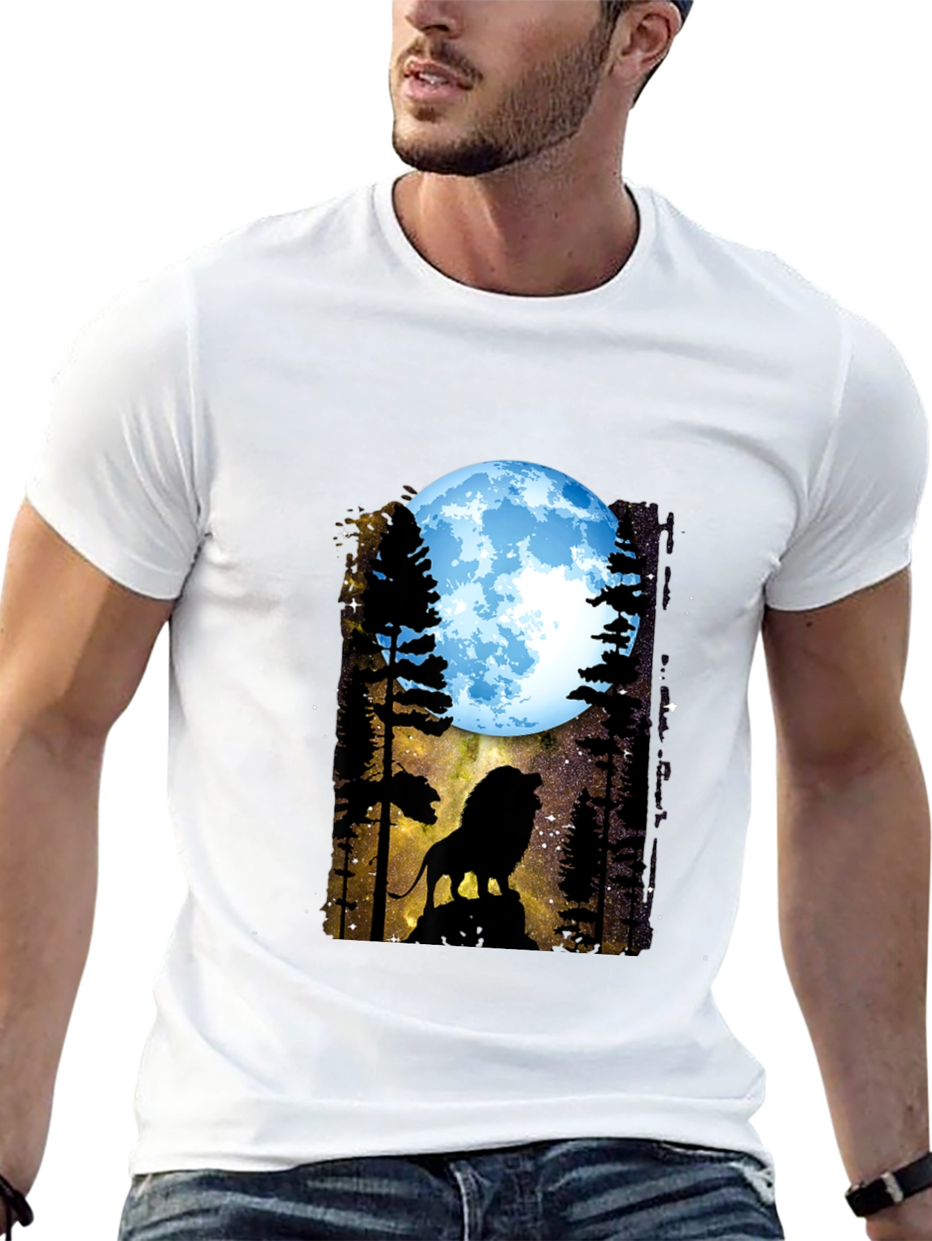 Black Lion Moon T-Shirt - Black Graphic Tee view 13