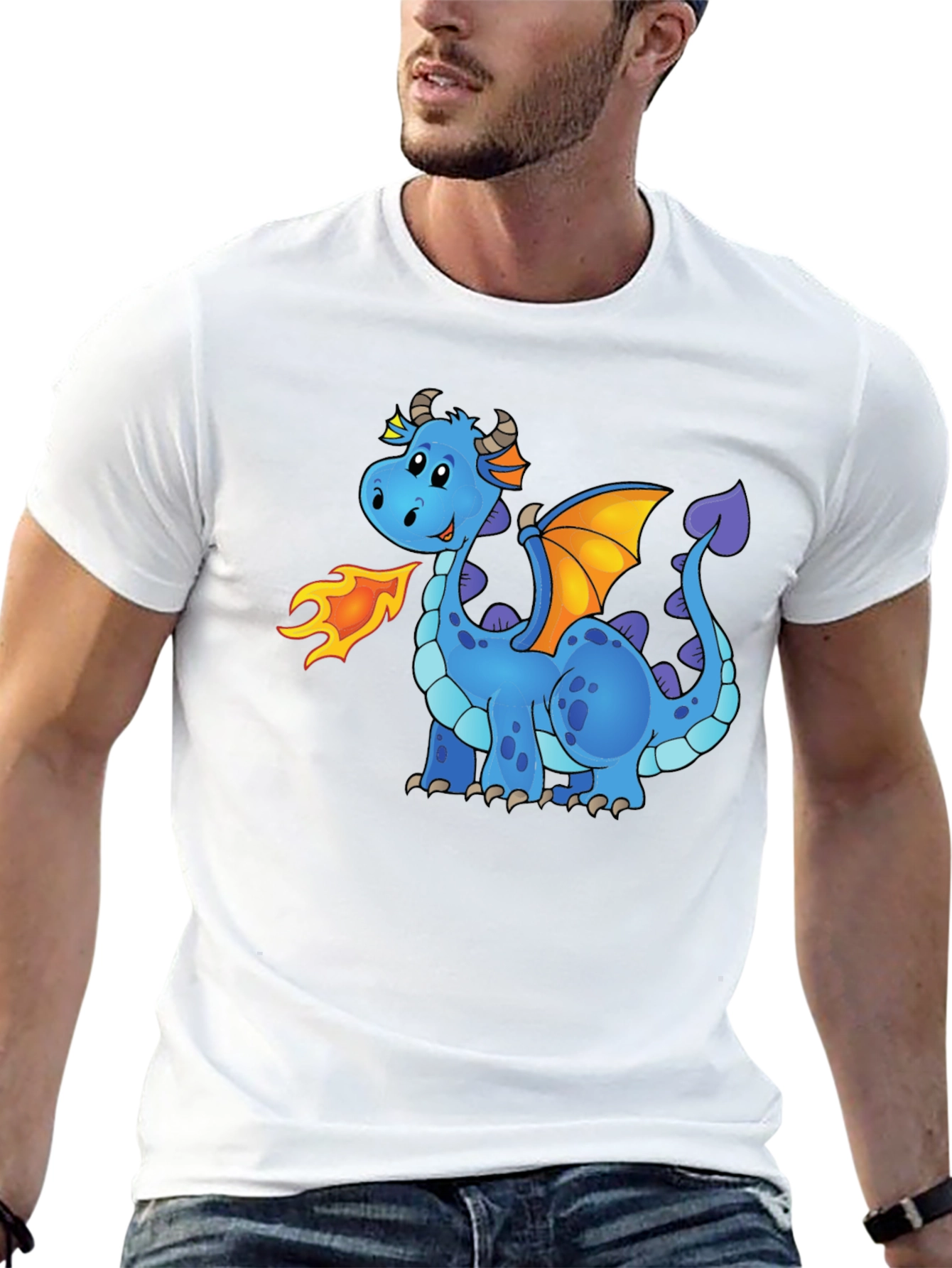 Black Cute Cartoon Dragon Graphic Tee - Unisex Black T-Shirt view 13