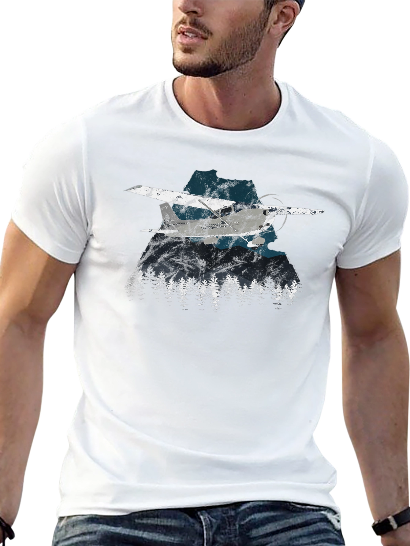 Black Vintage Airplane & Mountains Graphic Tee - Black view 13