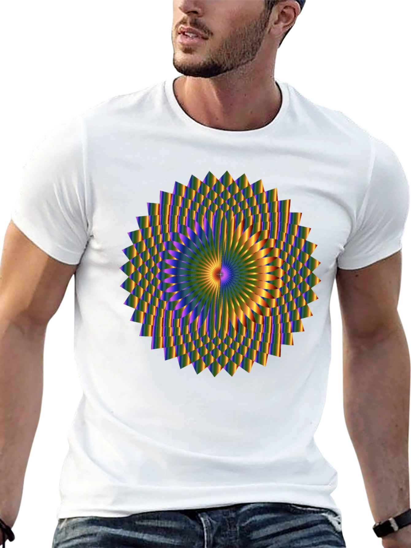 Black Optical Illusion Mandala Graphic Black T-Shirt view 13