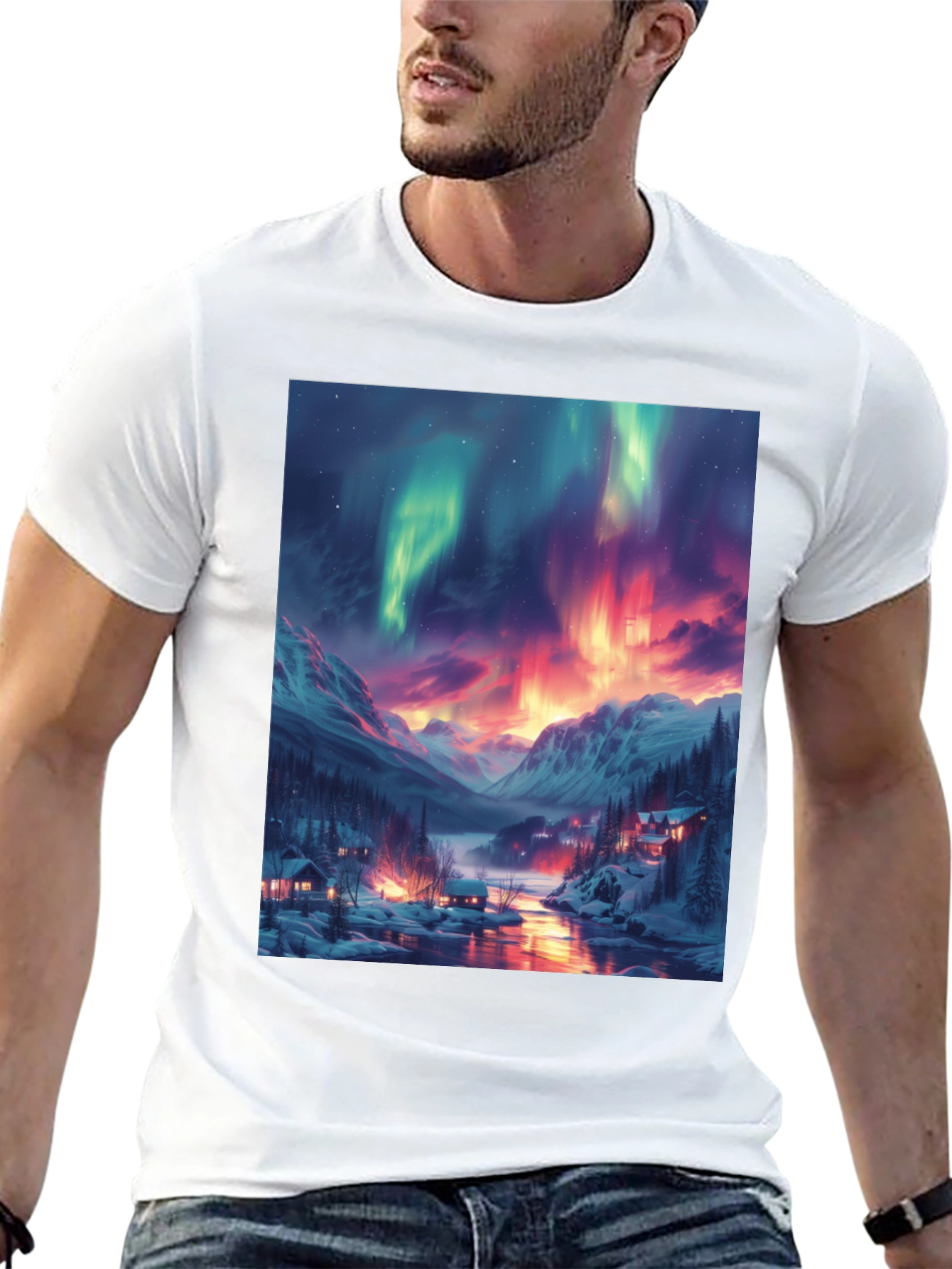 Black Aurora Borealis Graphic Tee - Northern Lights Shirt view 13