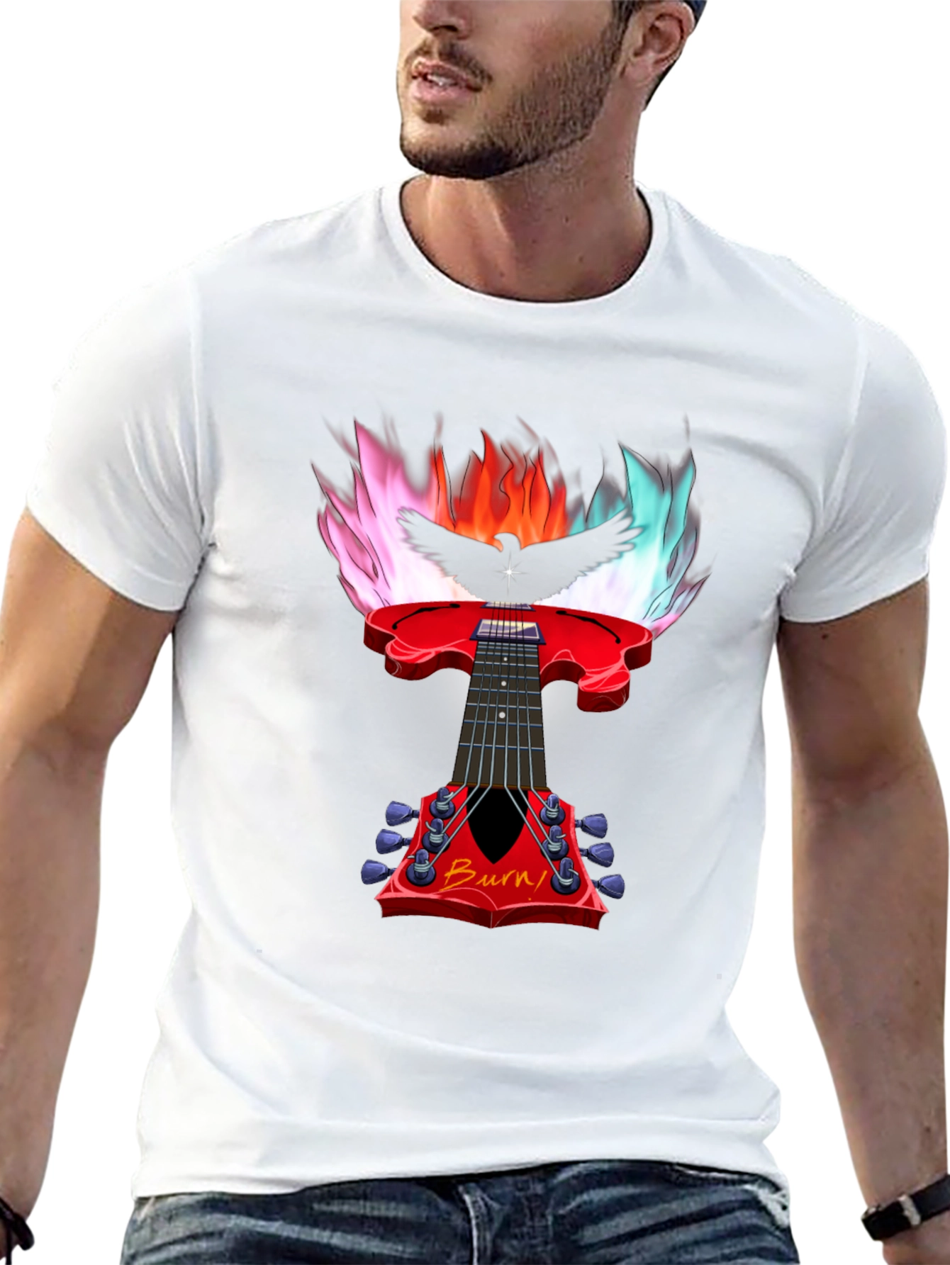 Black Burn Guitar T-Shirt - Flaming Rock Star Tee view 13