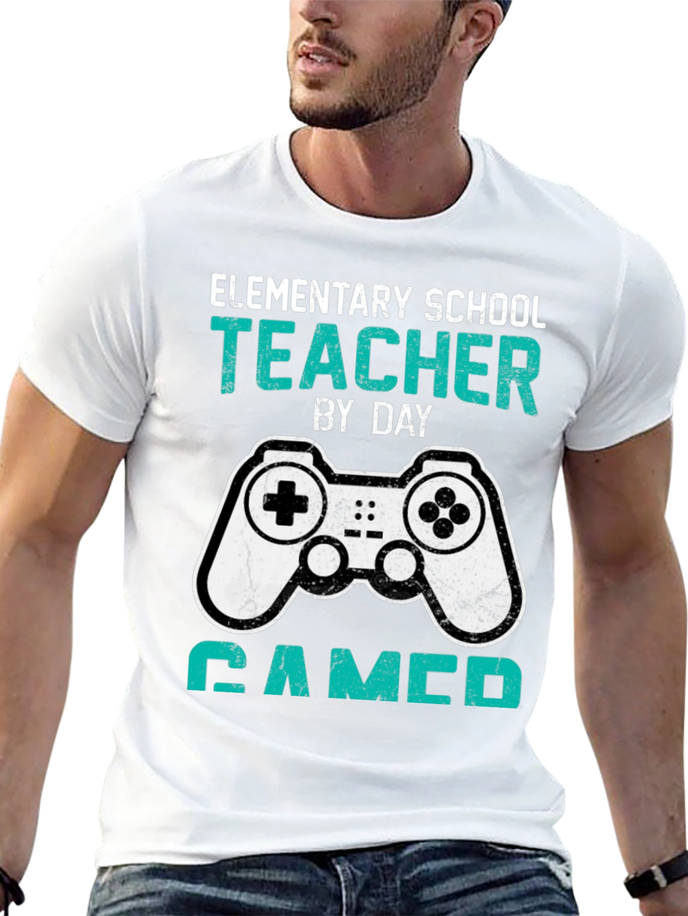 Black Elementary School Teacher Gamer T-Shirt view 13