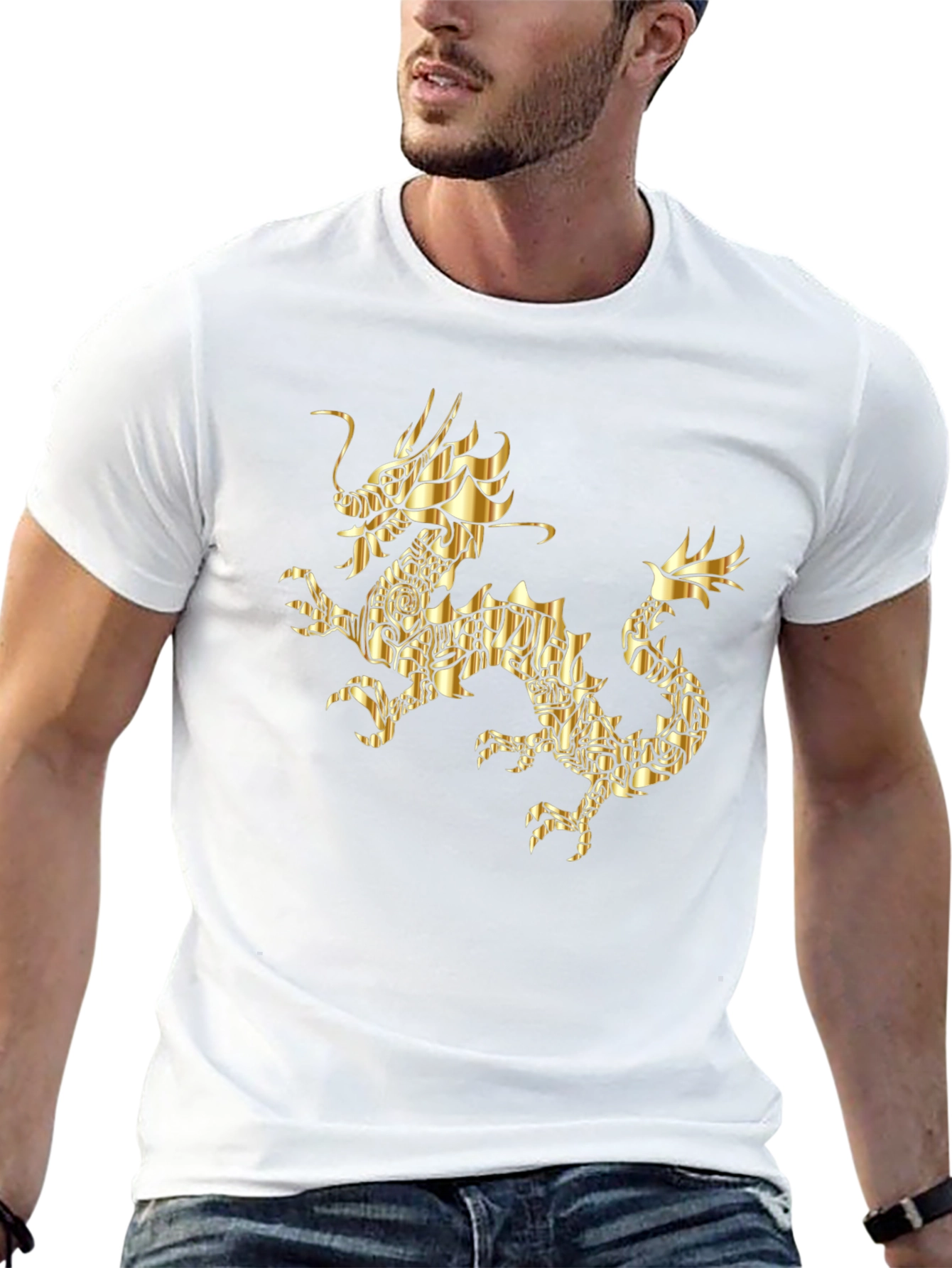 Black Golden Dragon Graphic Black T-Shirt view 13