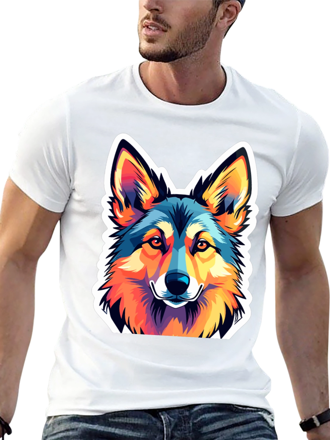 Black Vibrant Wolf Graphic Tee - Stylish Men's Black T-Shirt view 13