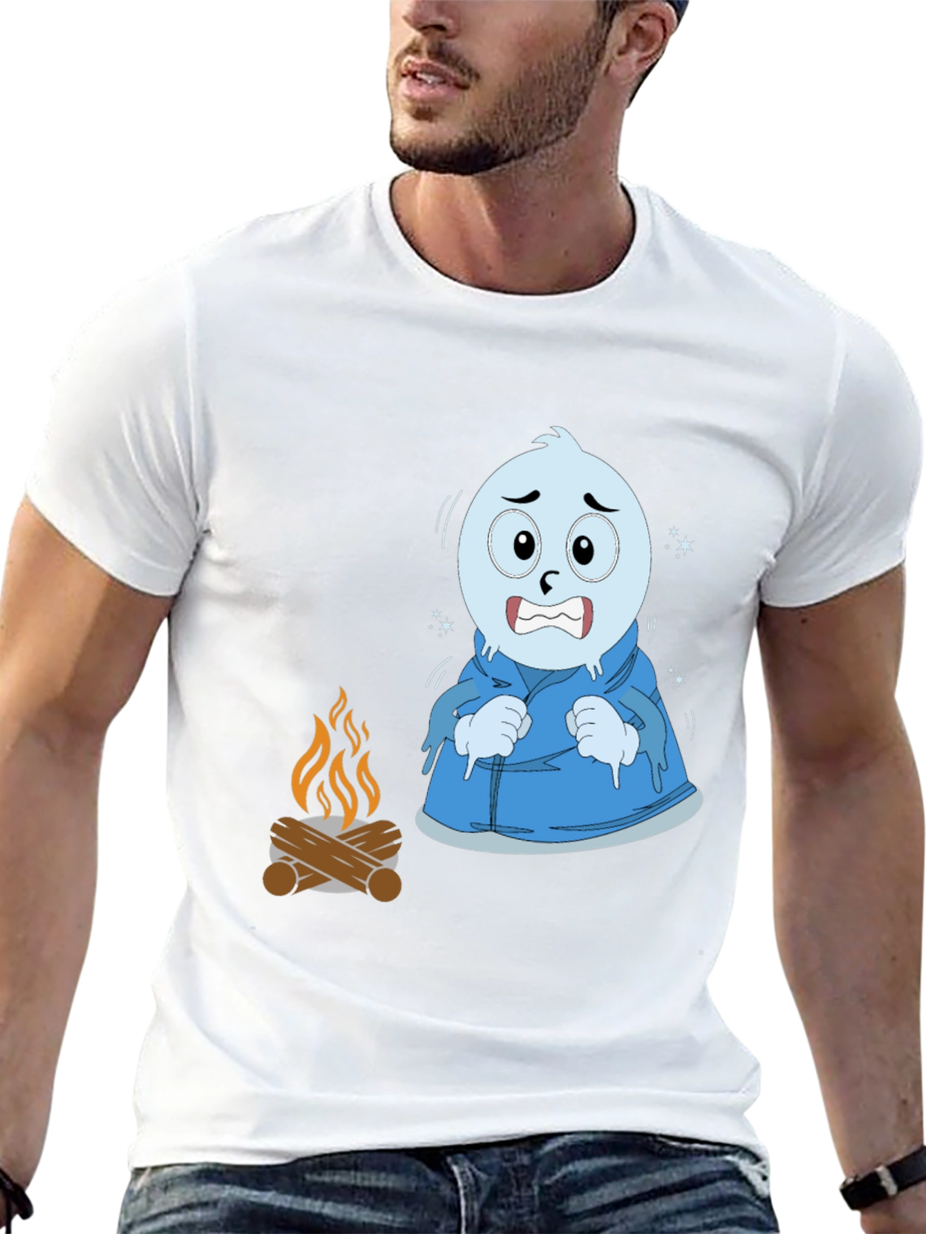 Black Funny Cold Cartoon Character T-Shirt view 13
