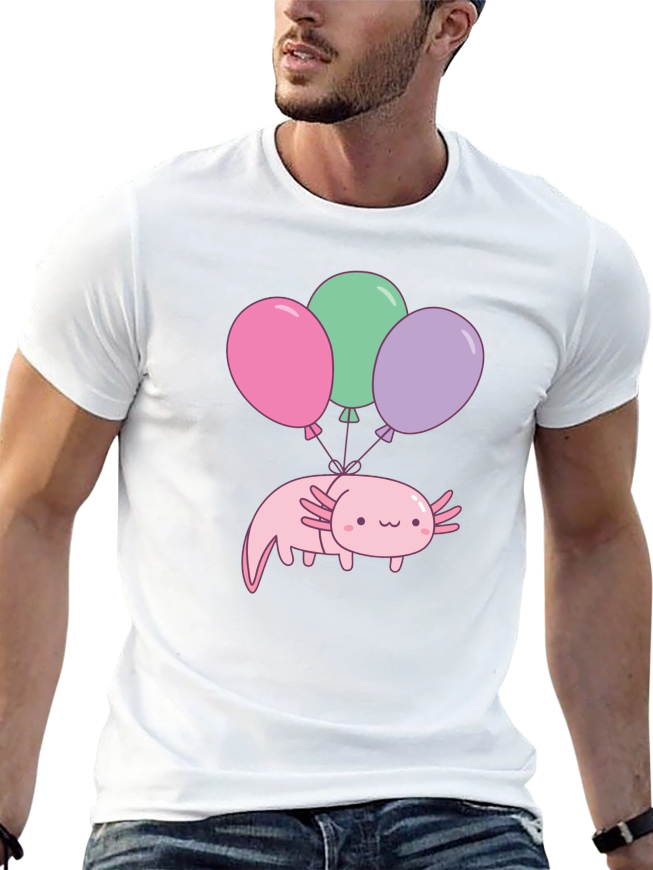 Black Axolotl Balloons Graphic Tee - Black Cotton T-Shirt view 13
