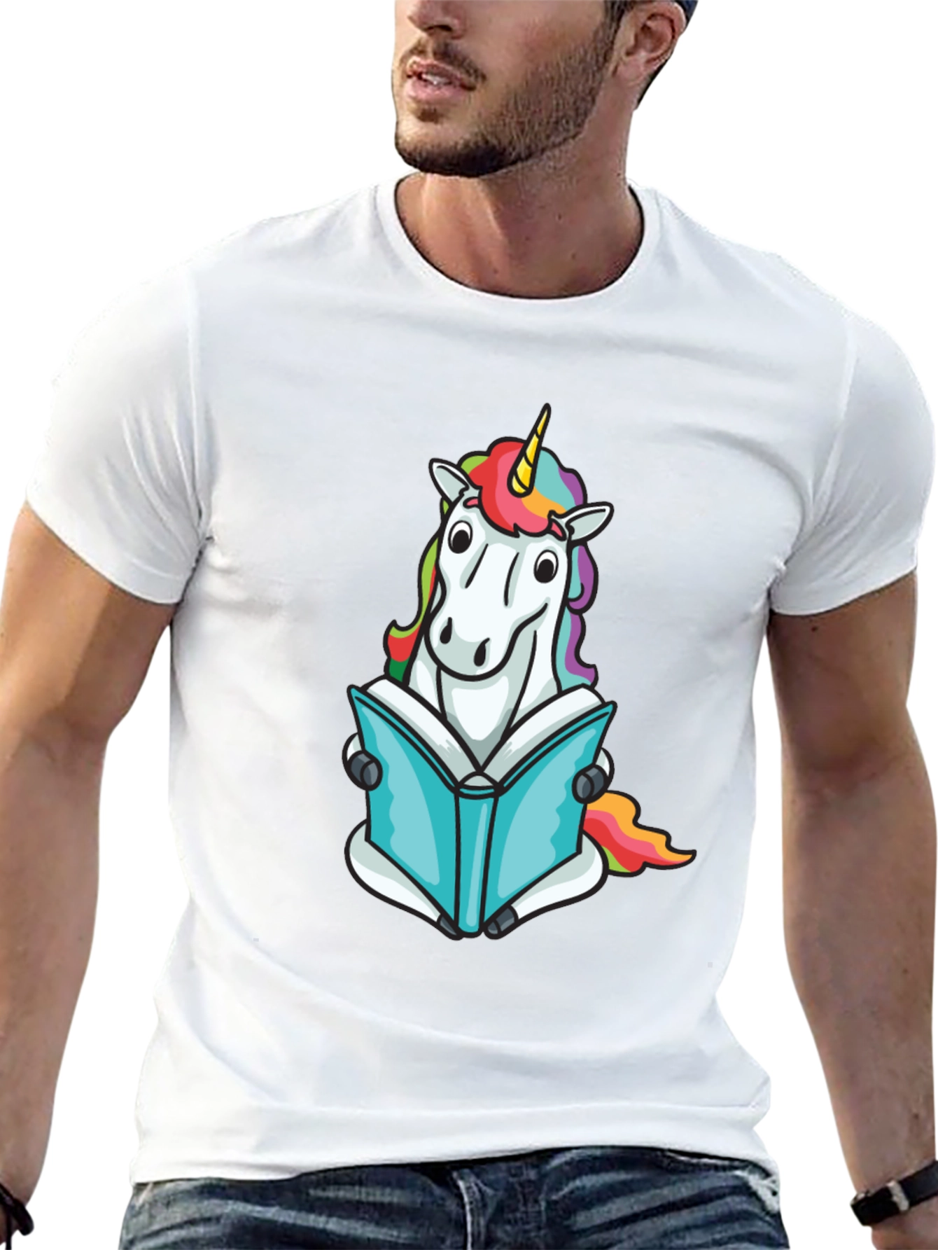 Black Unicorn Reading Book Black T-Shirt view 13