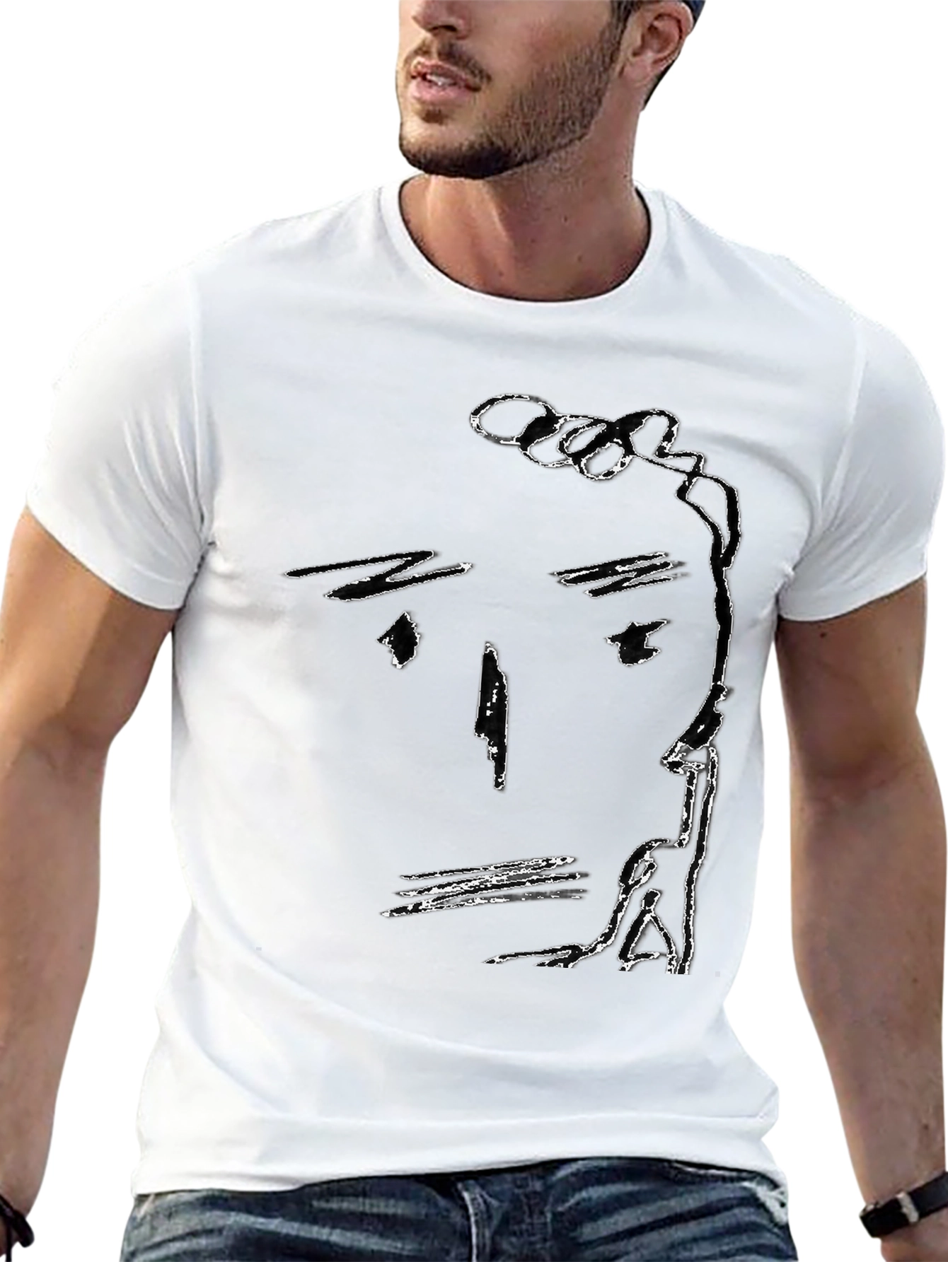 Black Abstract Face Black T-Shirt, Minimalist Art Tee view 13