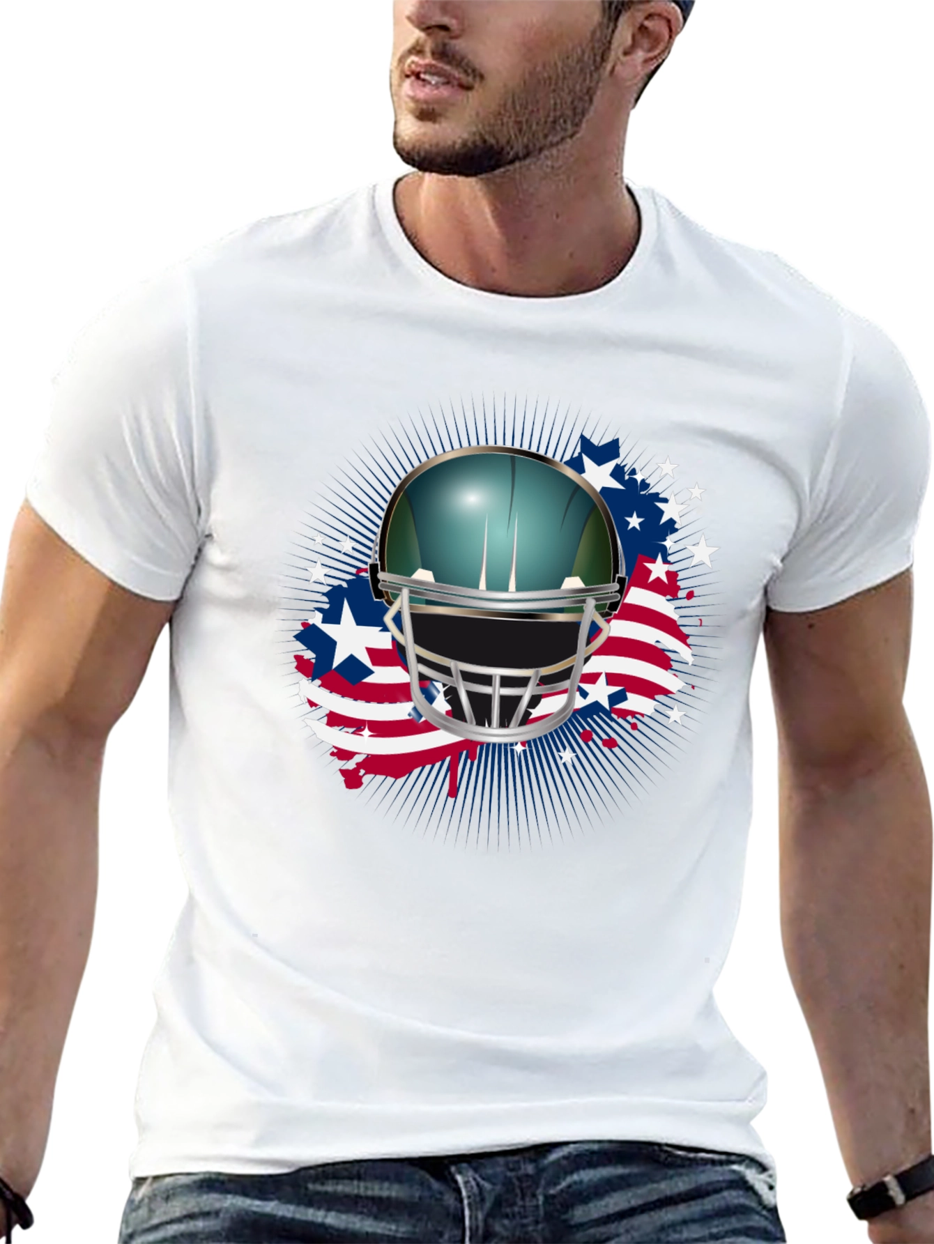 Patriotic Football Helmet Graphic Tee - 13