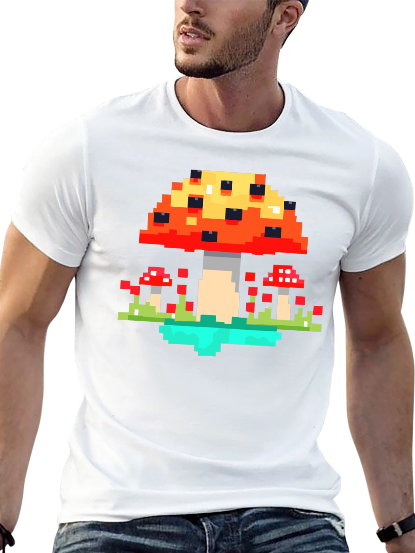 Black Pixel Mushroom Graphic Tee - Retro Gaming Style Shirt view 13