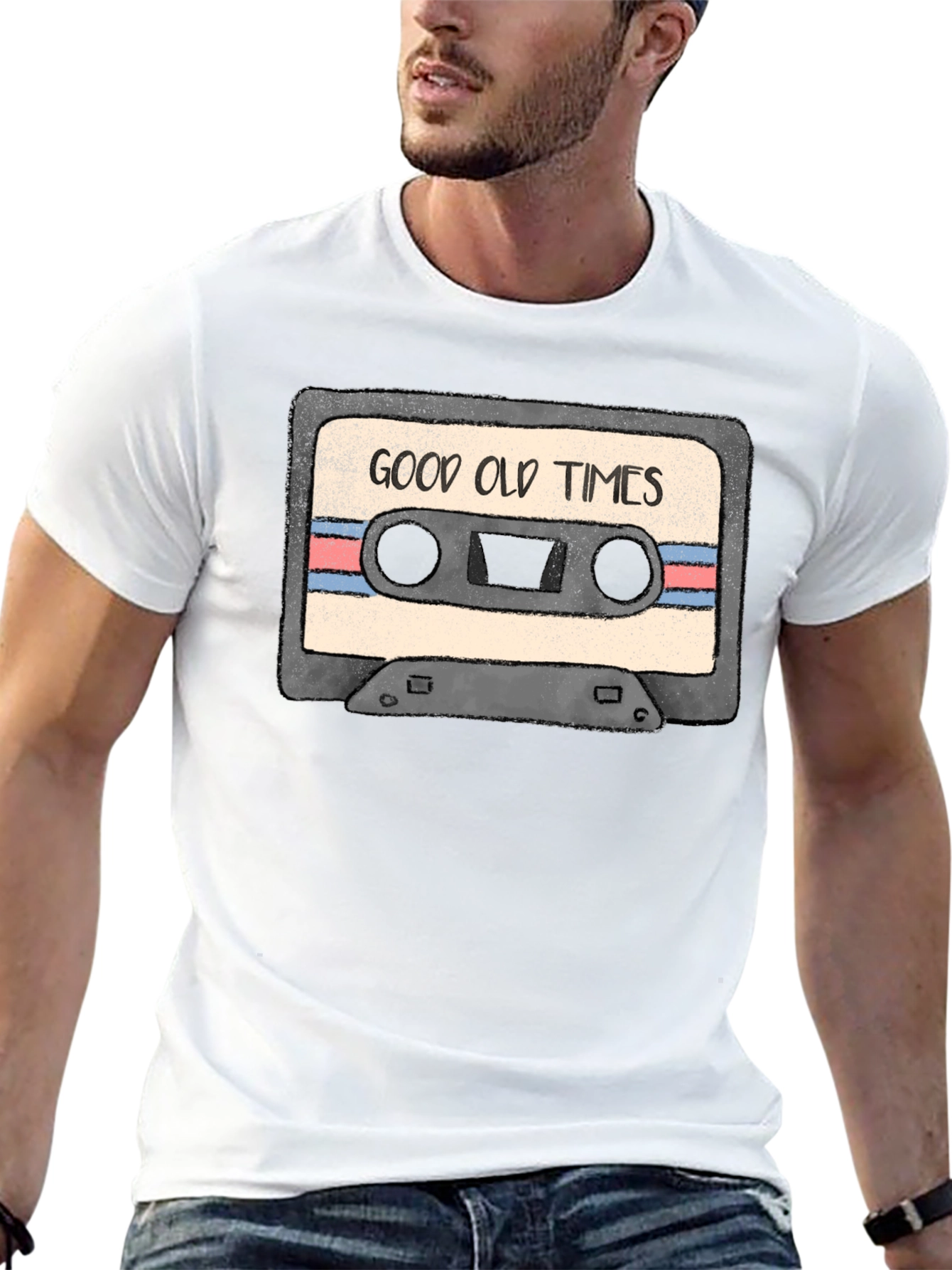 Black Good Old Times Cassette Tape Graphic T-Shirt view 13