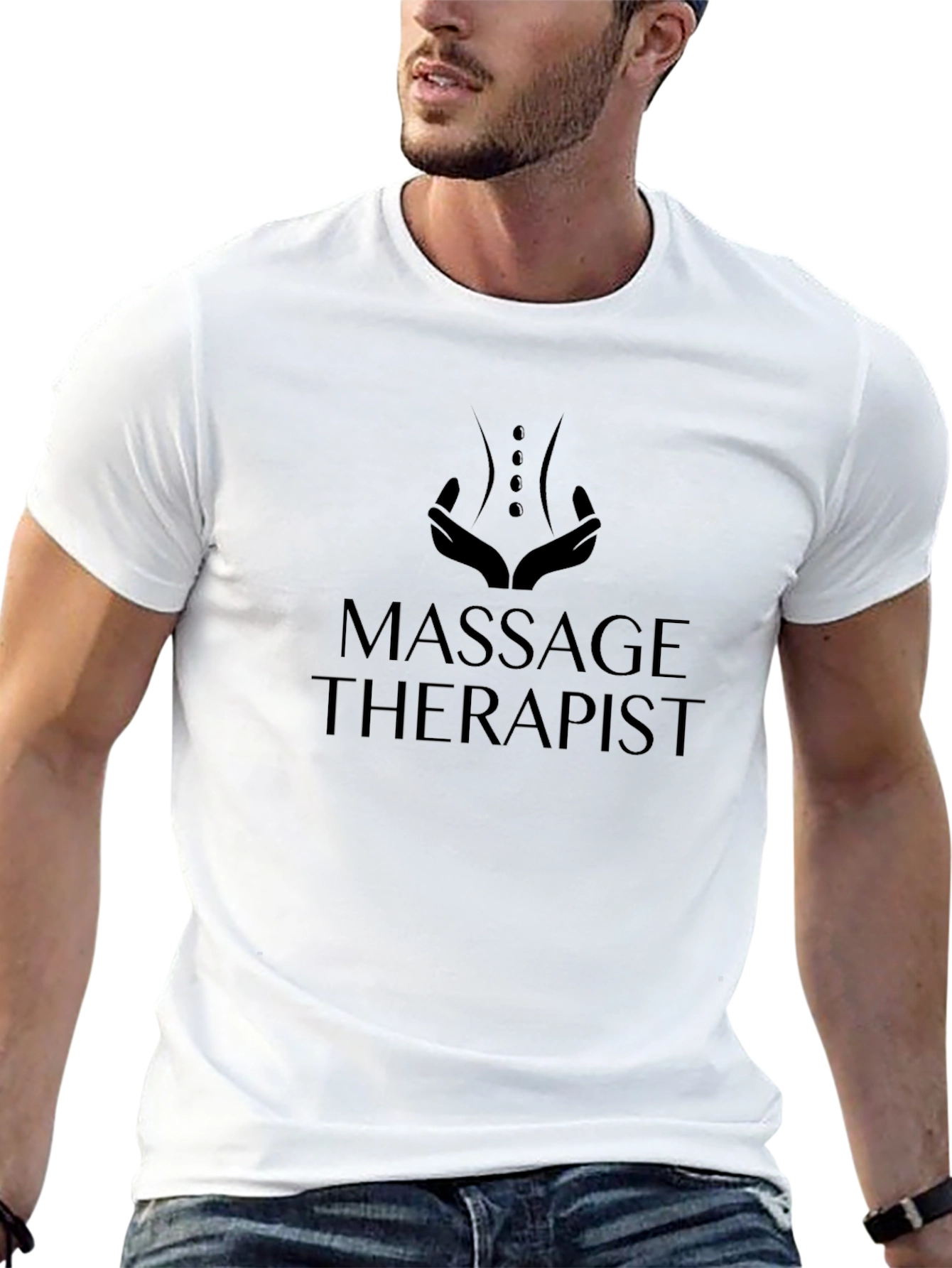 Black Massage Therapist Graphic T-Shirt - Unisex Relaxed Fit view 13
