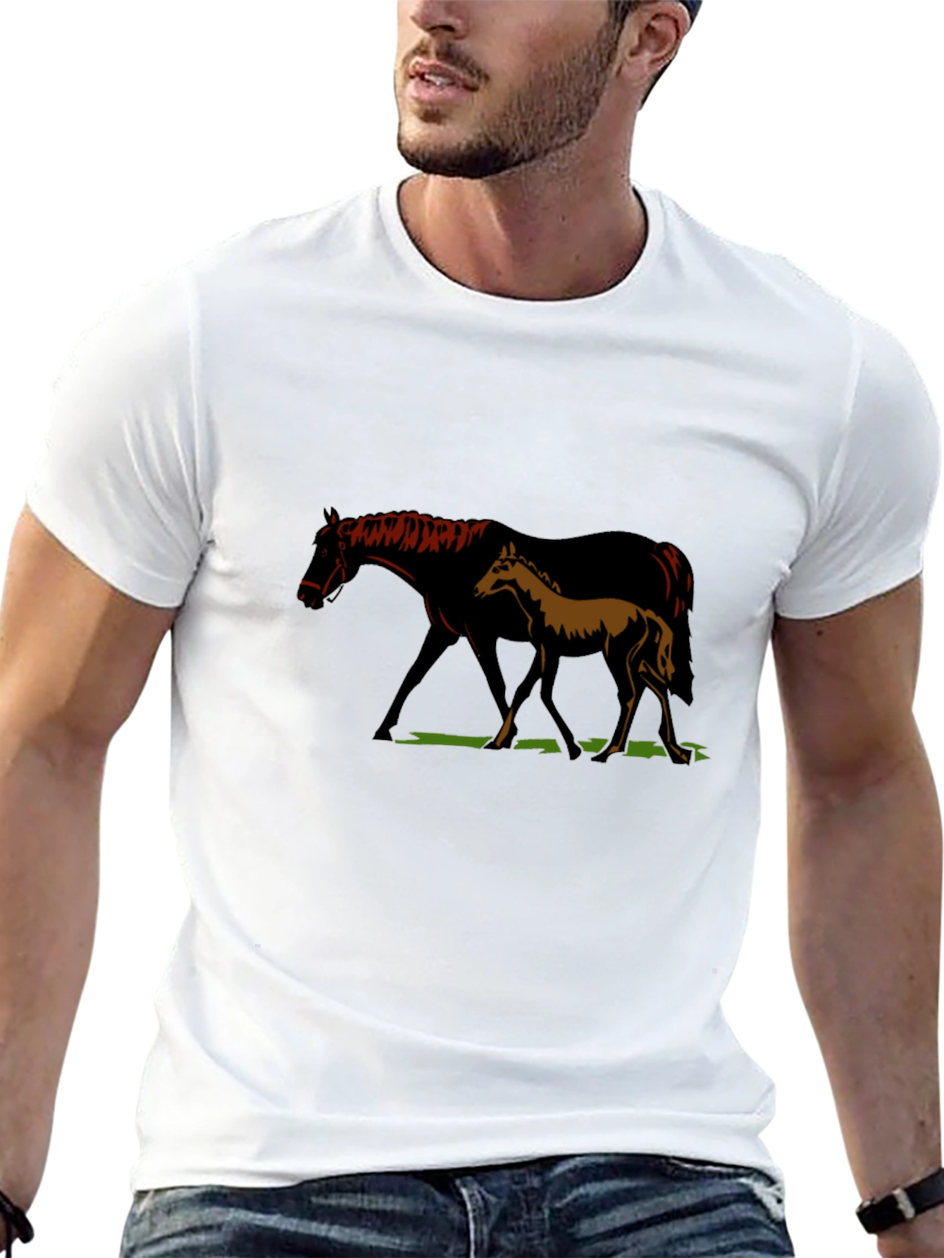 Black Horse & Foal Graphic T-Shirt - Unisex Black Tee view 13