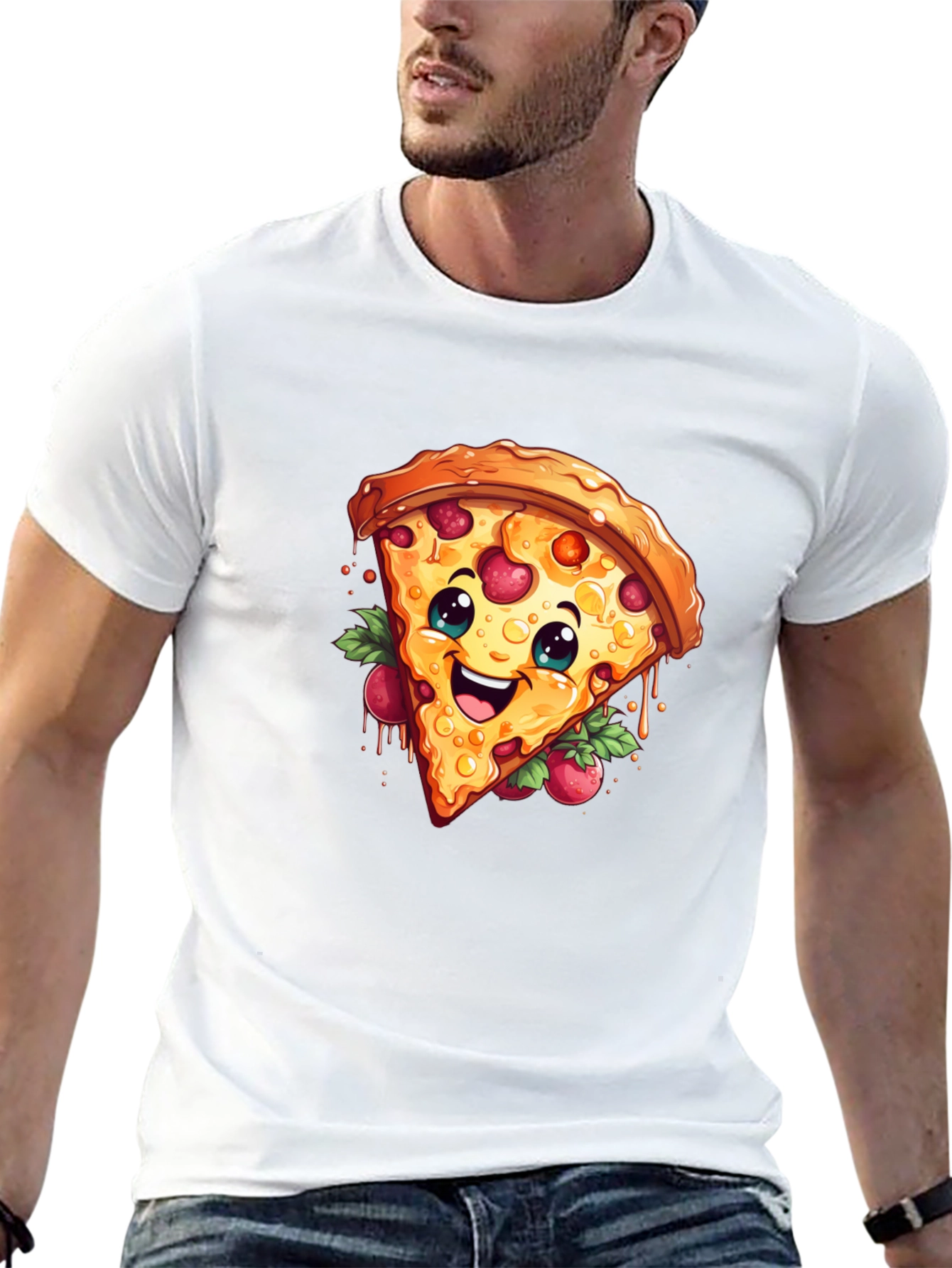 Black Funny Pizza Slice Graphic T-Shirt - Casual Black Tee view 13