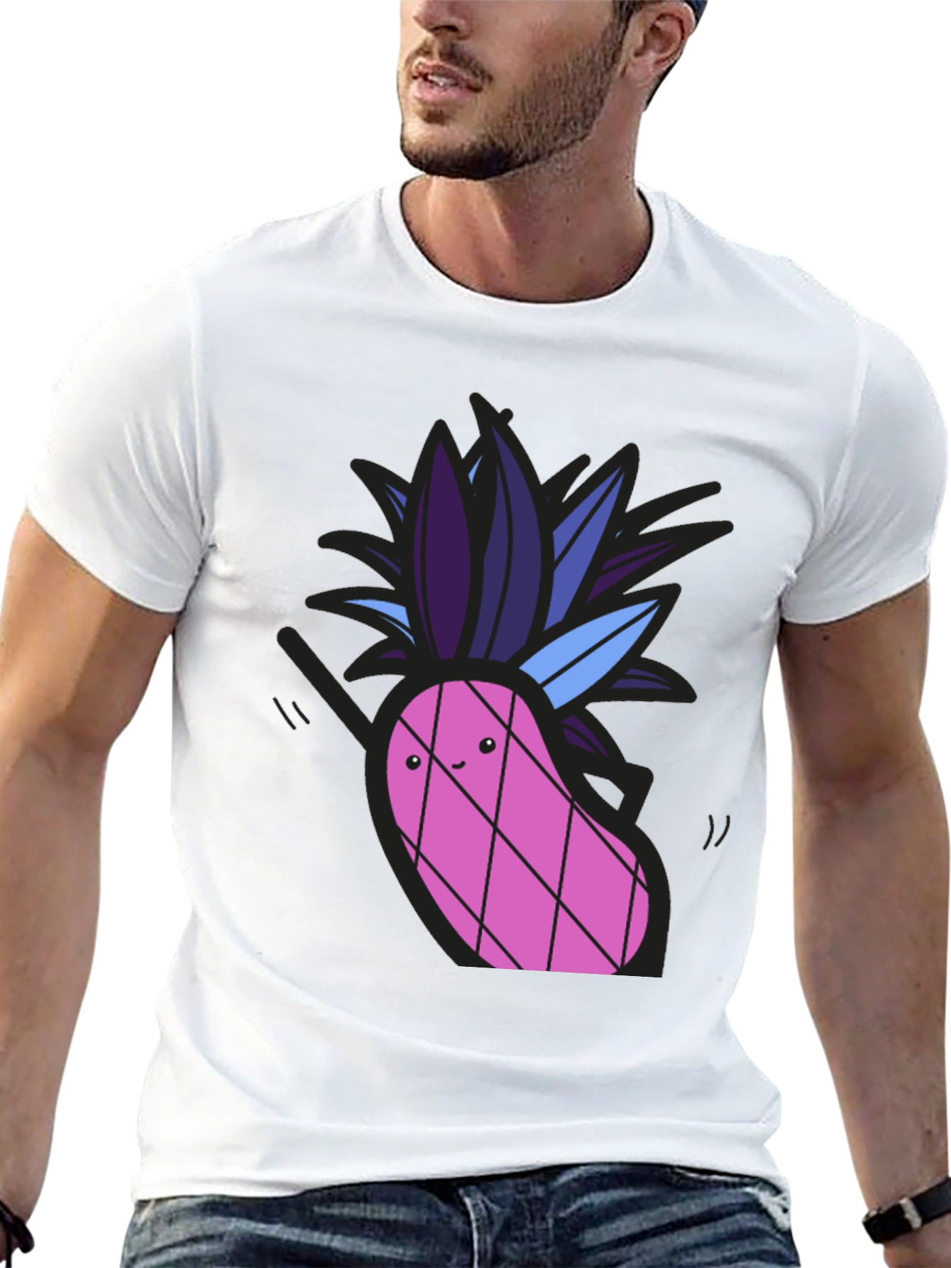Black Funny Pineapple Graphic Tee - Black Cotton T-Shirt view 13
