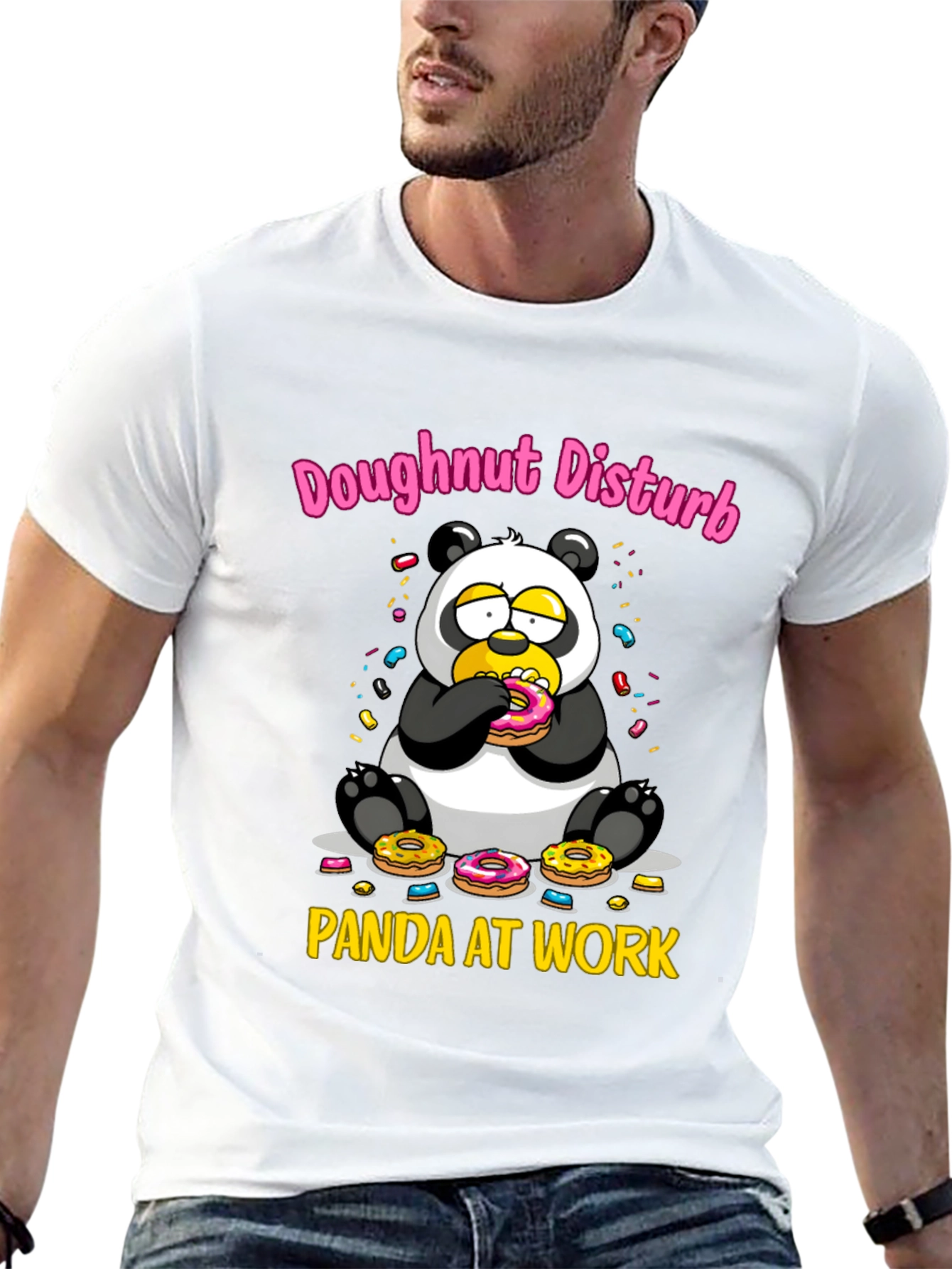 Black Doughnut Disturb Panda T-Shirt - Funny Graphic Tee view 13