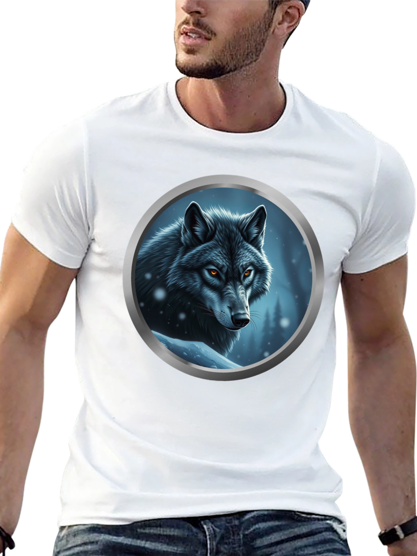 Black Wolf Portrait Graphic Tee - Black Cotton Blend view 13