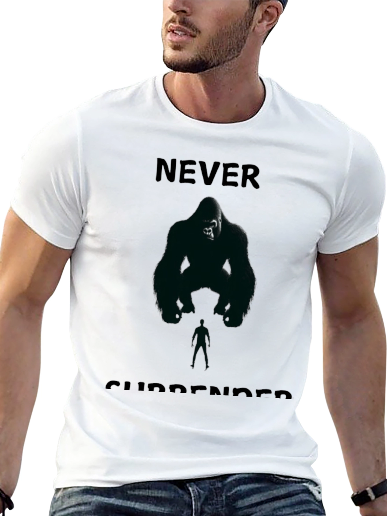 Black Never Surrender Gorilla Graphic Tee - Black Cotton Blend view 13