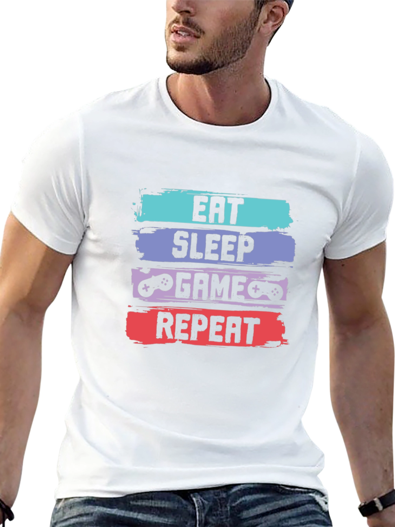 Black Eat Sleep Game Repeat T-Shirt - Gamer Tee view 13