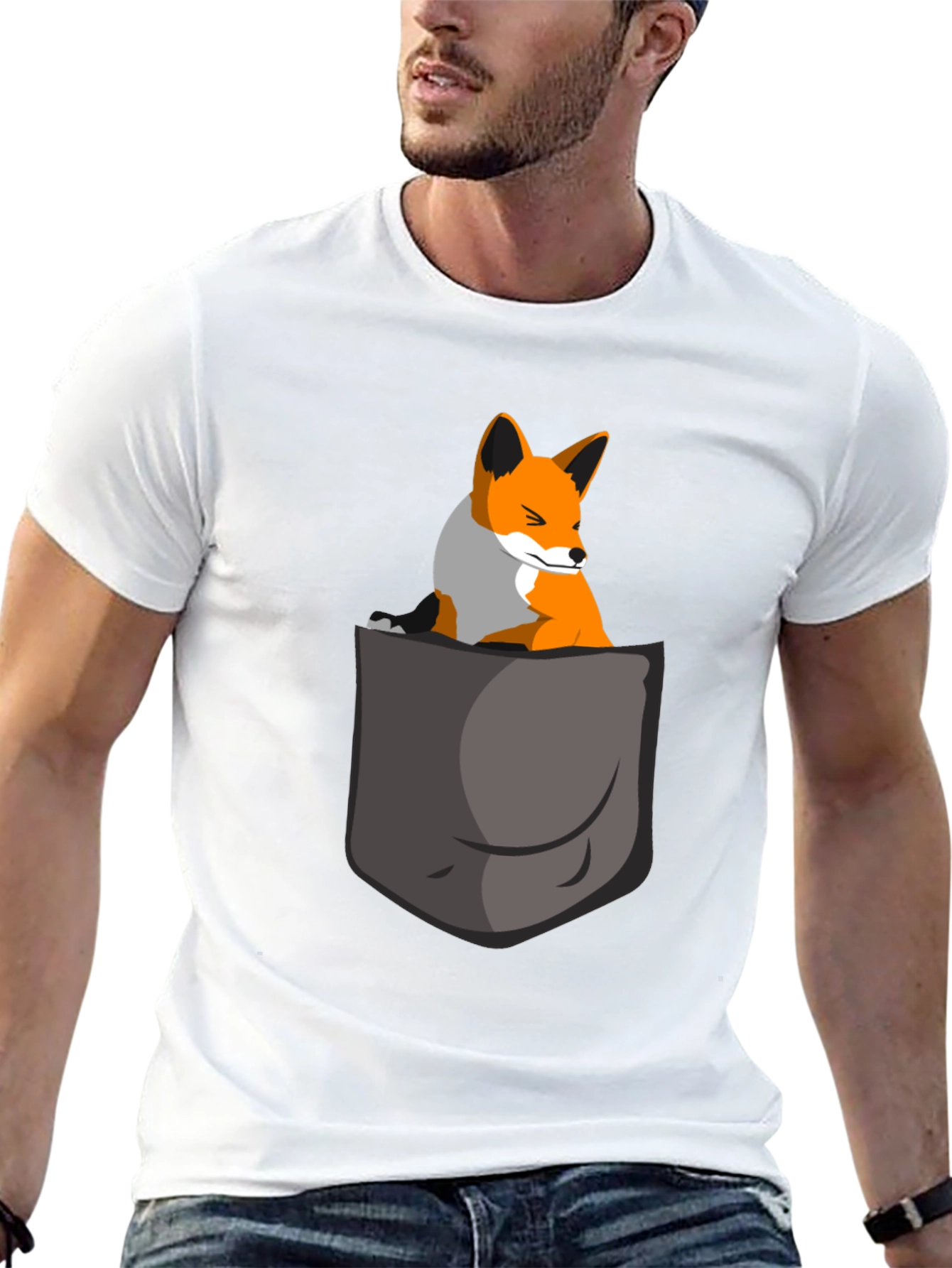 Black Fox in Pocket Graphic Tee - Cute Animal T-Shirt view 13