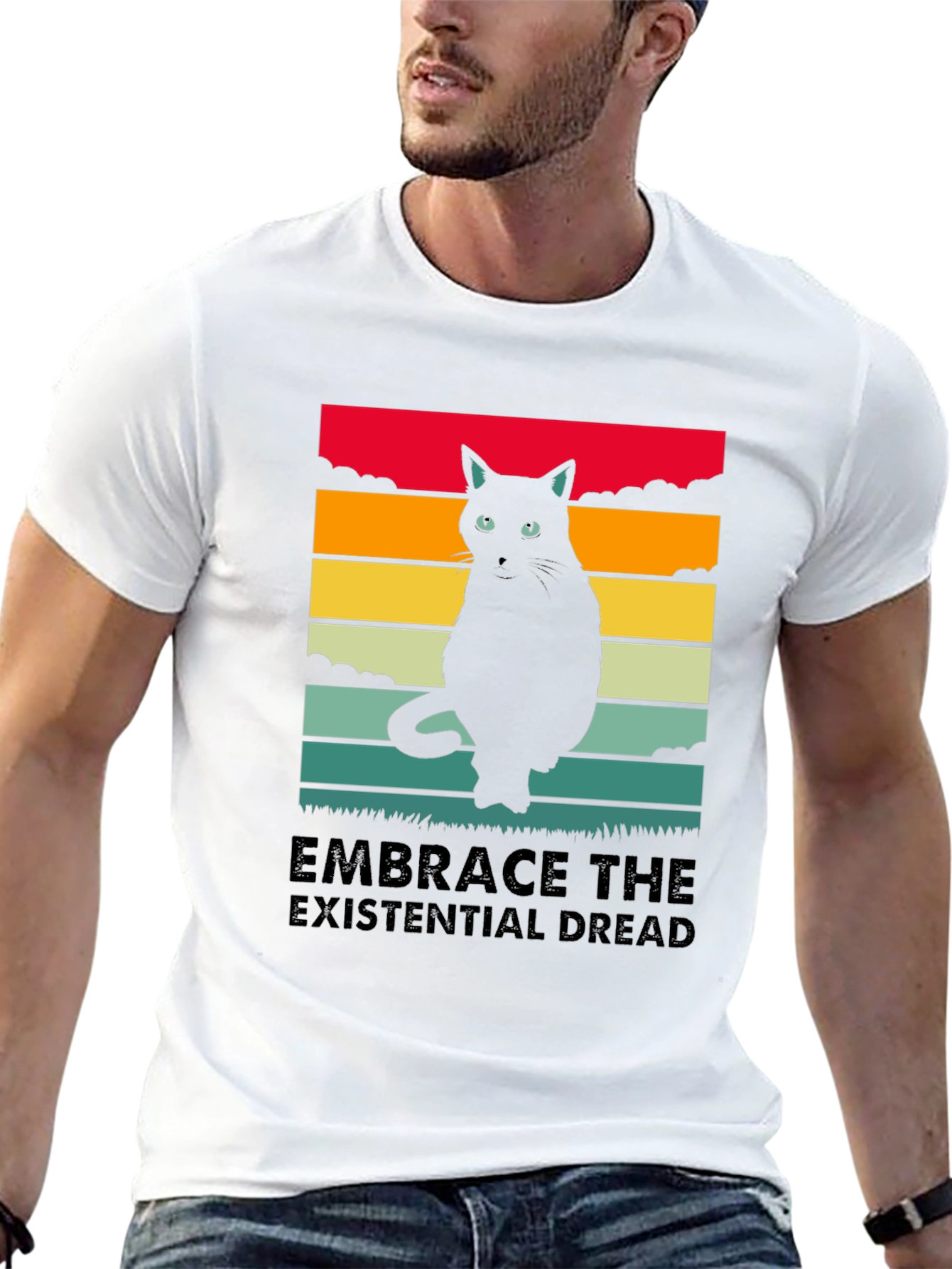 Black Embrace the Existential Dread Cat T-Shirt view 13